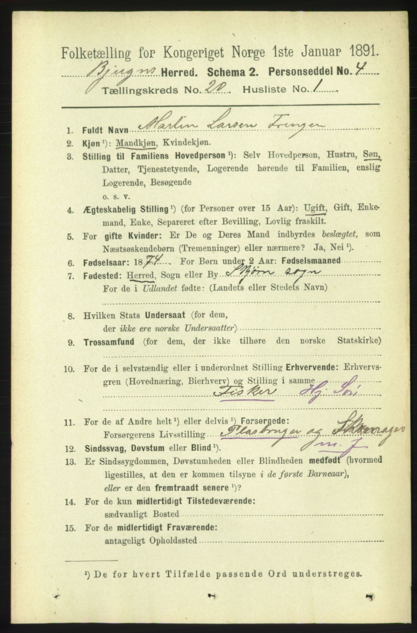 RA, 1891 census for 1627 Bjugn, 1891, p. 5407