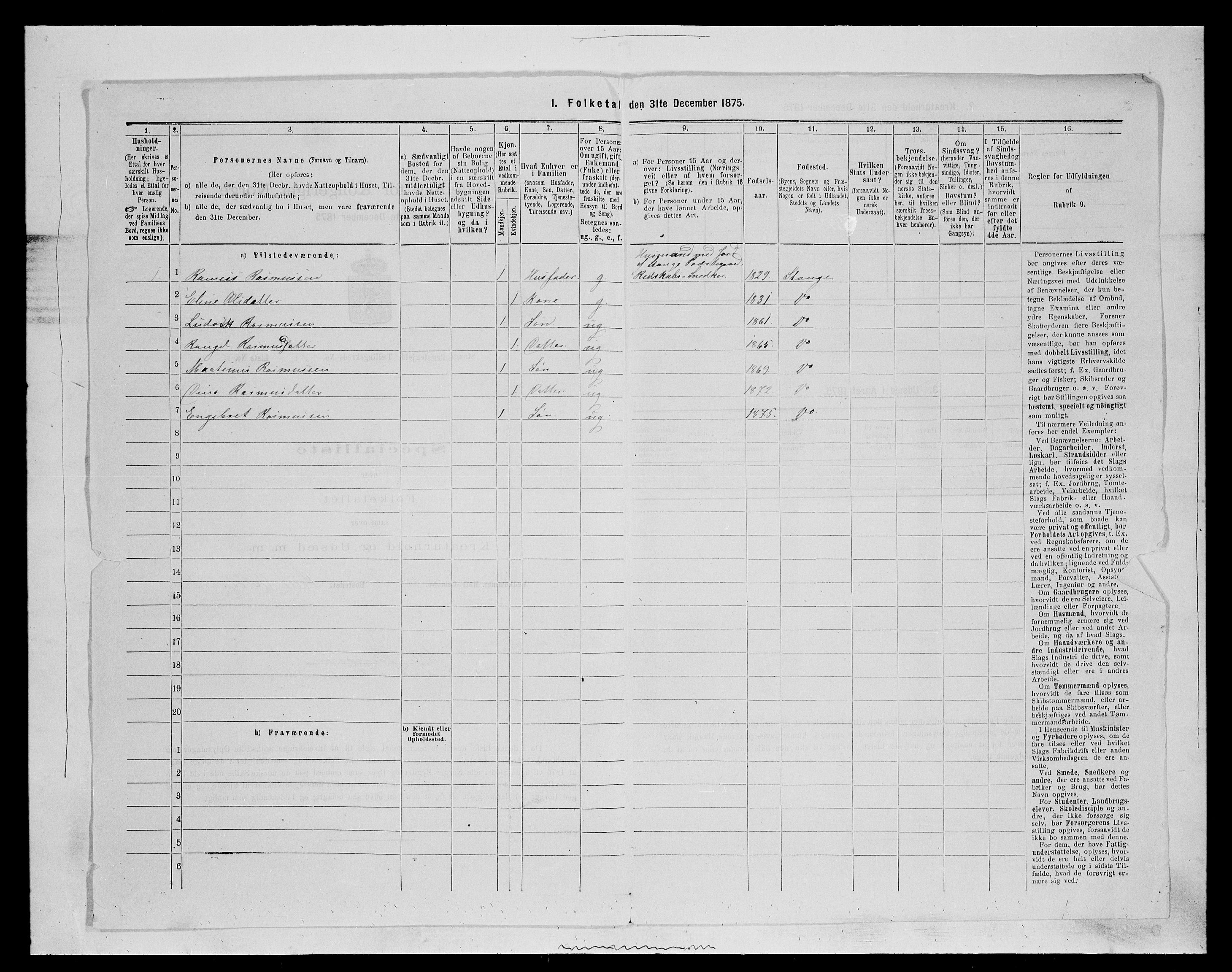 SAH, 1875 census for 0417P Stange, 1875, p. 1112