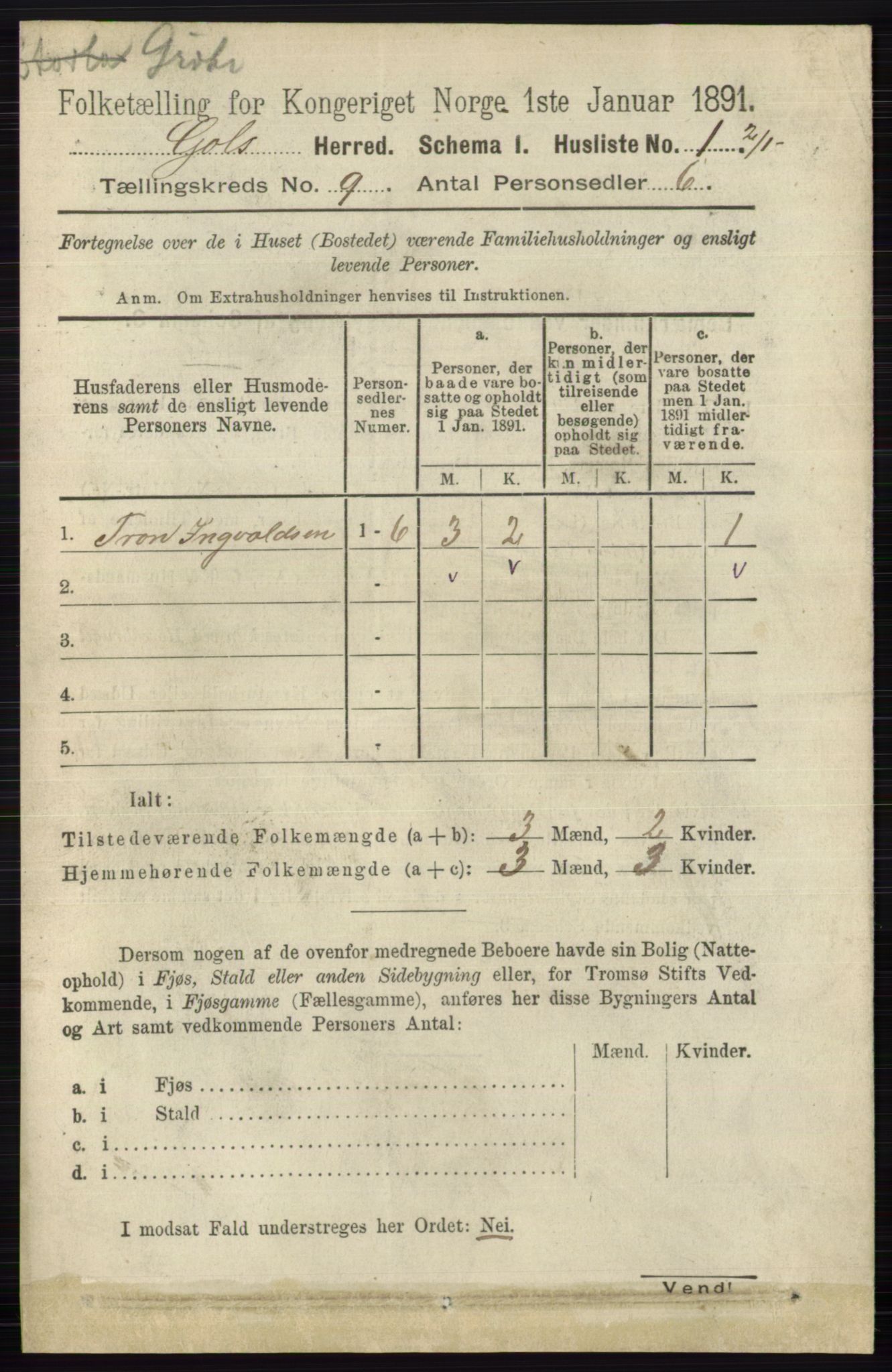 RA, 1891 census for 0617 Gol og Hemsedal, 1891, p. 3300