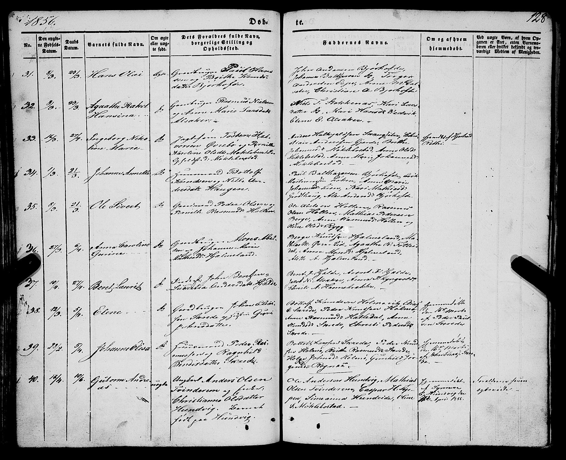 Eid sokneprestembete, AV/SAB-A-82301/H/Haa/Haaa/L0007: Parish register (official) no. A 7, 1844-1858, p. 128