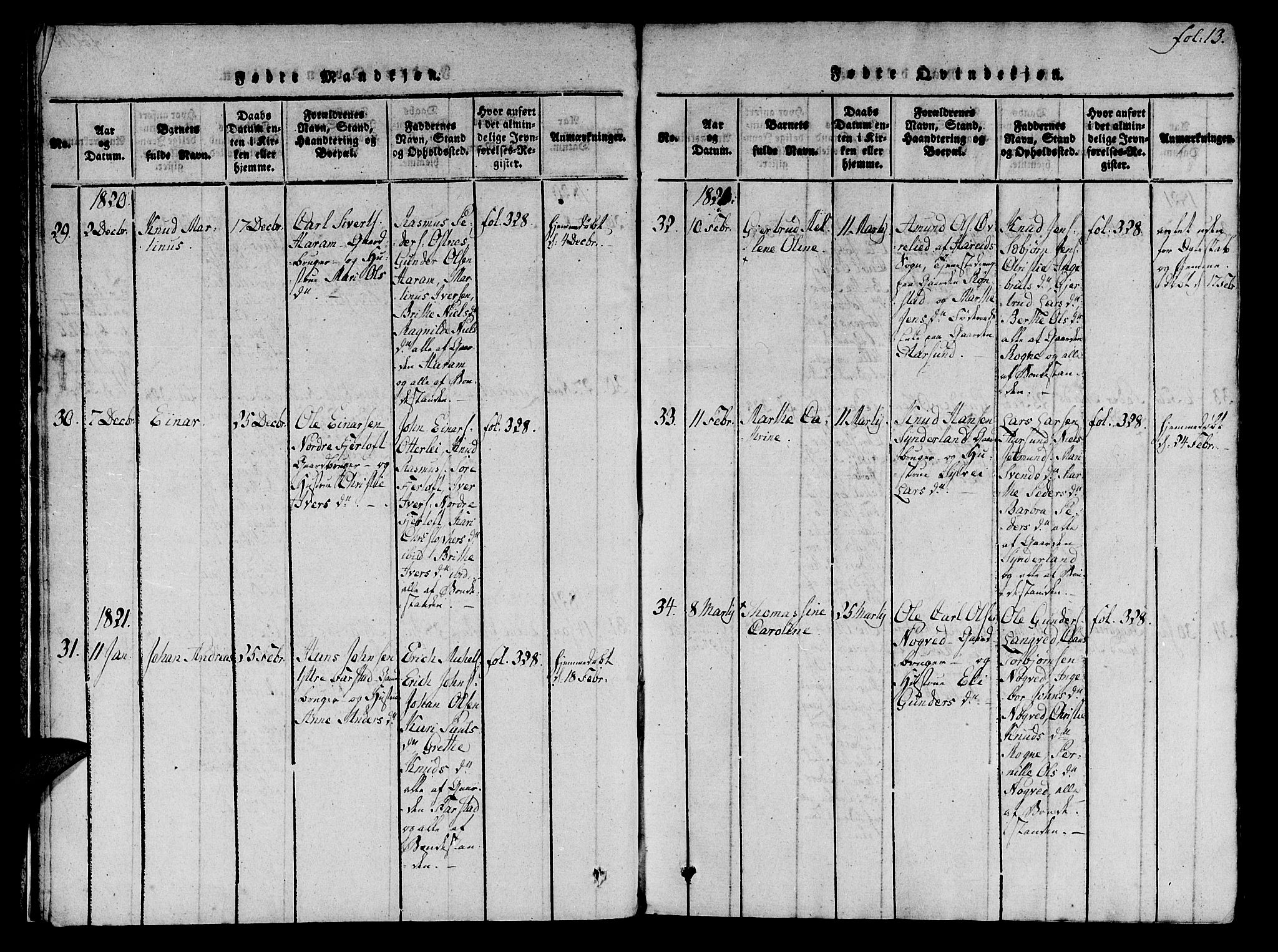 Ministerialprotokoller, klokkerbøker og fødselsregistre - Møre og Romsdal, SAT/A-1454/536/L0495: Parish register (official) no. 536A04, 1818-1847, p. 13