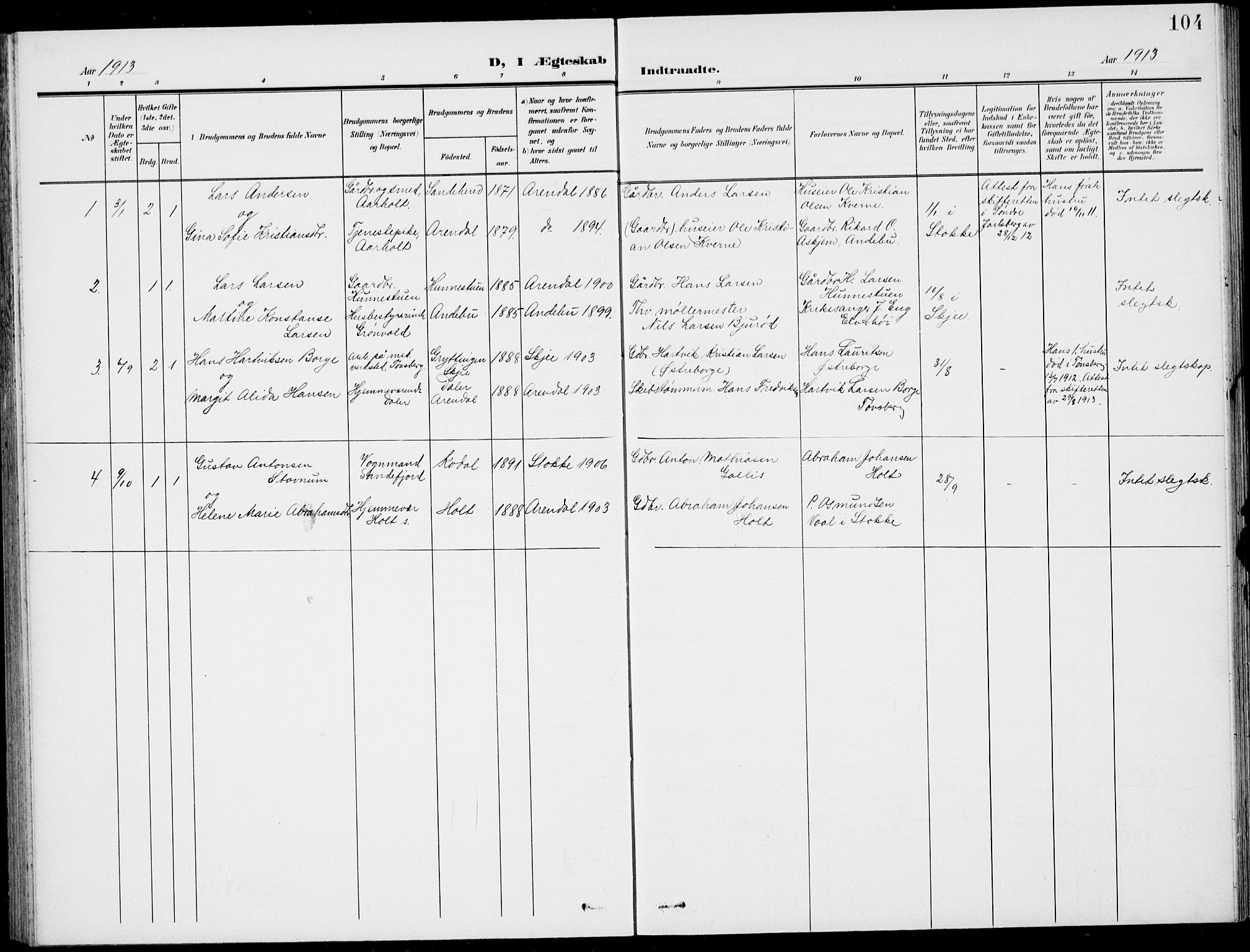 Stokke kirkebøker, AV/SAKO-A-320/G/Gc/L0001: Parish register (copy) no. III 1, 1904-1935, p. 104