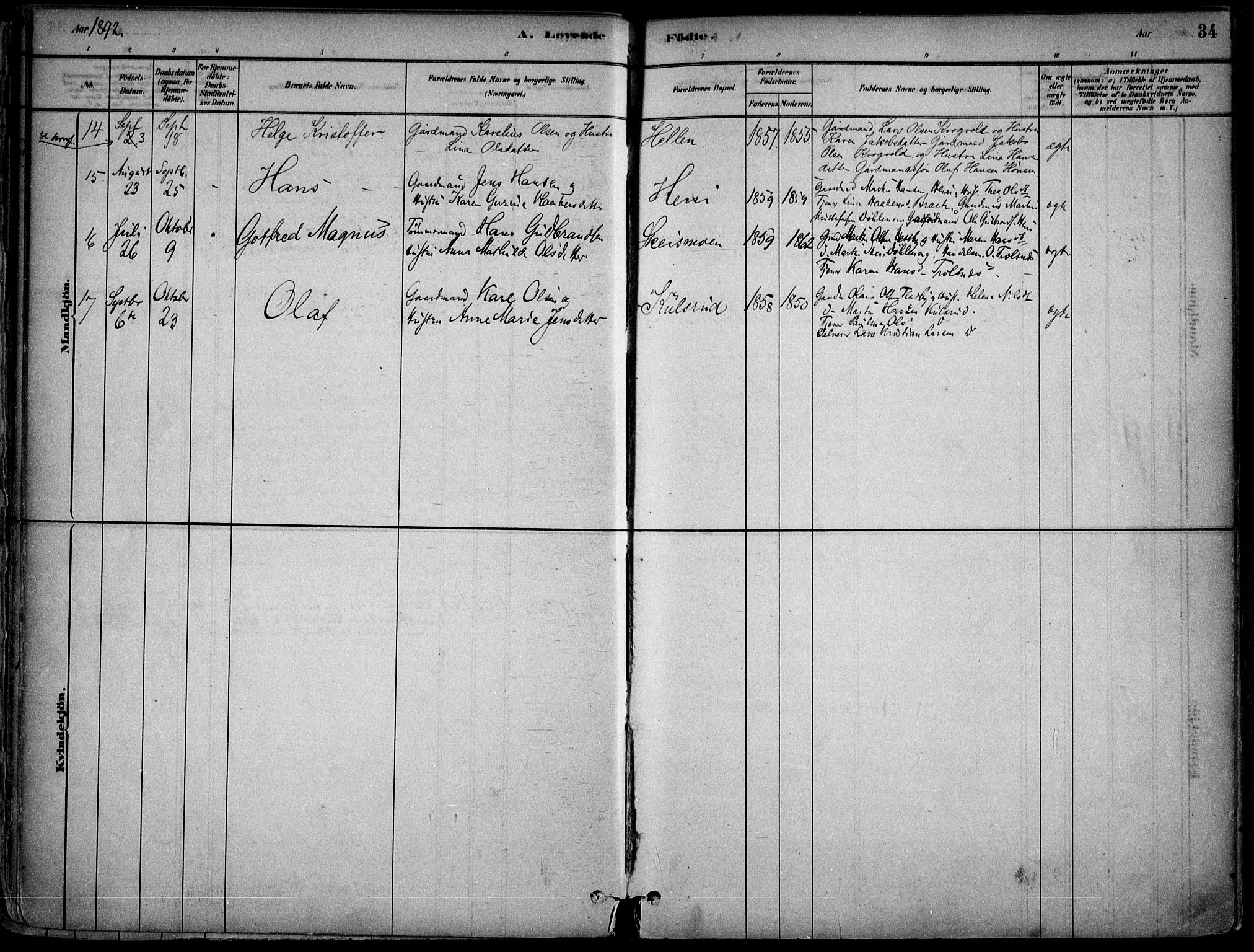 Gjerdrum prestekontor Kirkebøker, SAO/A-10412b/F/Fb/L0001: Parish register (official) no. II 1, 1881-1921, p. 34