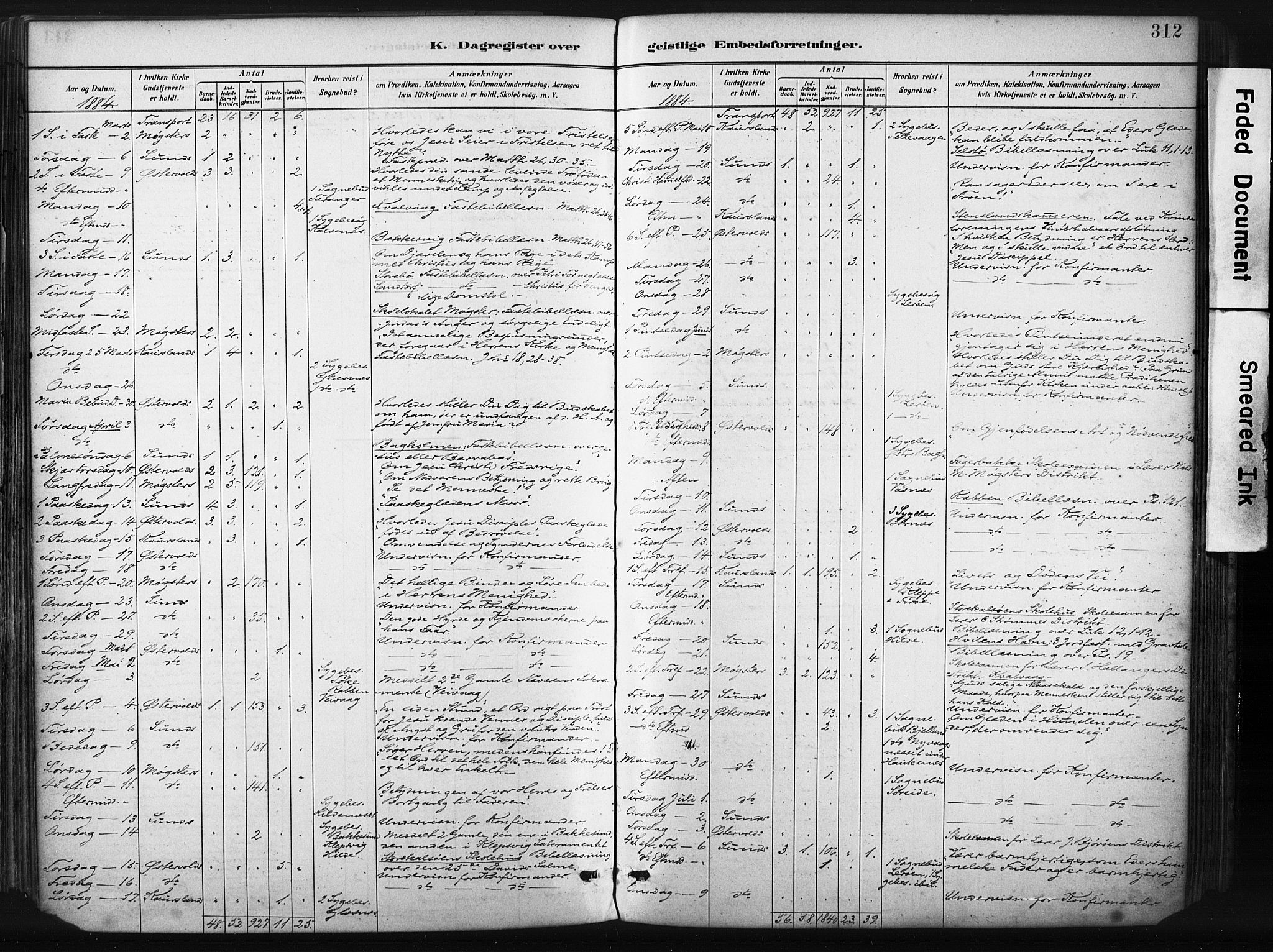 Sund sokneprestembete, AV/SAB-A-99930: Parish register (official) no. B 1, 1882-1907, p. 312