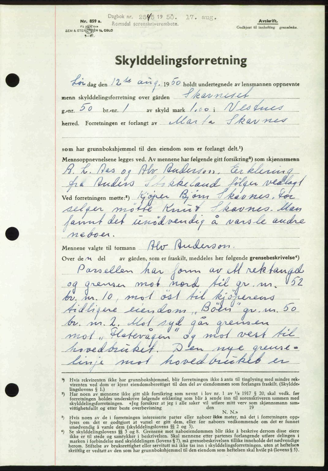 Romsdal sorenskriveri, AV/SAT-A-4149/1/2/2C: Mortgage book no. A34, 1950-1950, Diary no: : 2545/1950