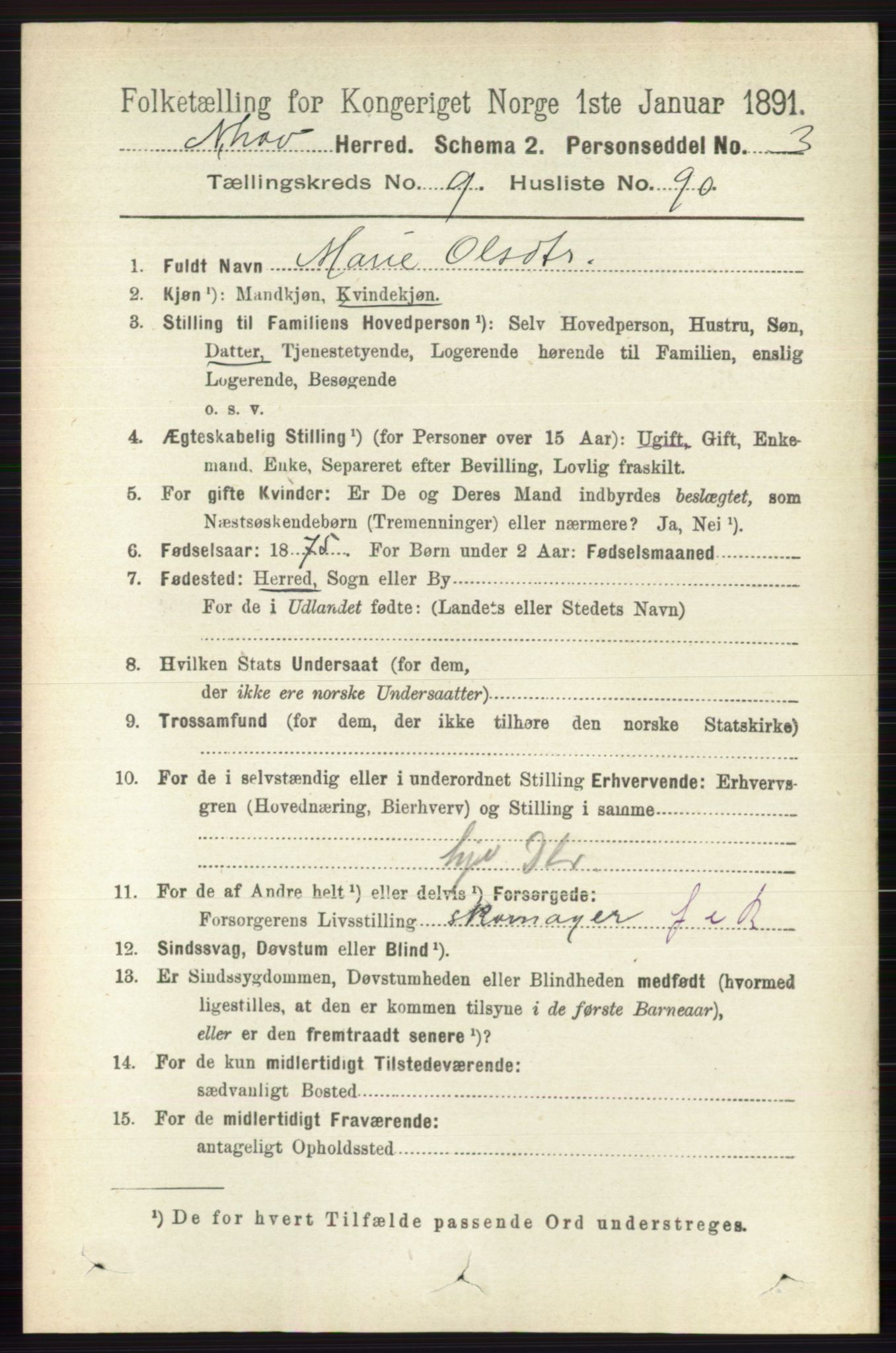 RA, 1891 census for 0613 Norderhov, 1891, p. 7254