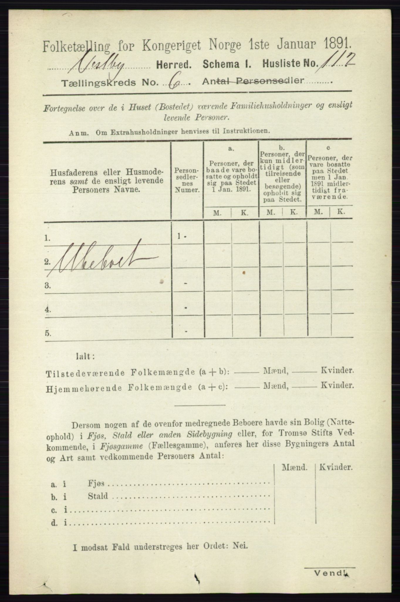 RA, 1891 census for 0211 Vestby, 1891, p. 2915