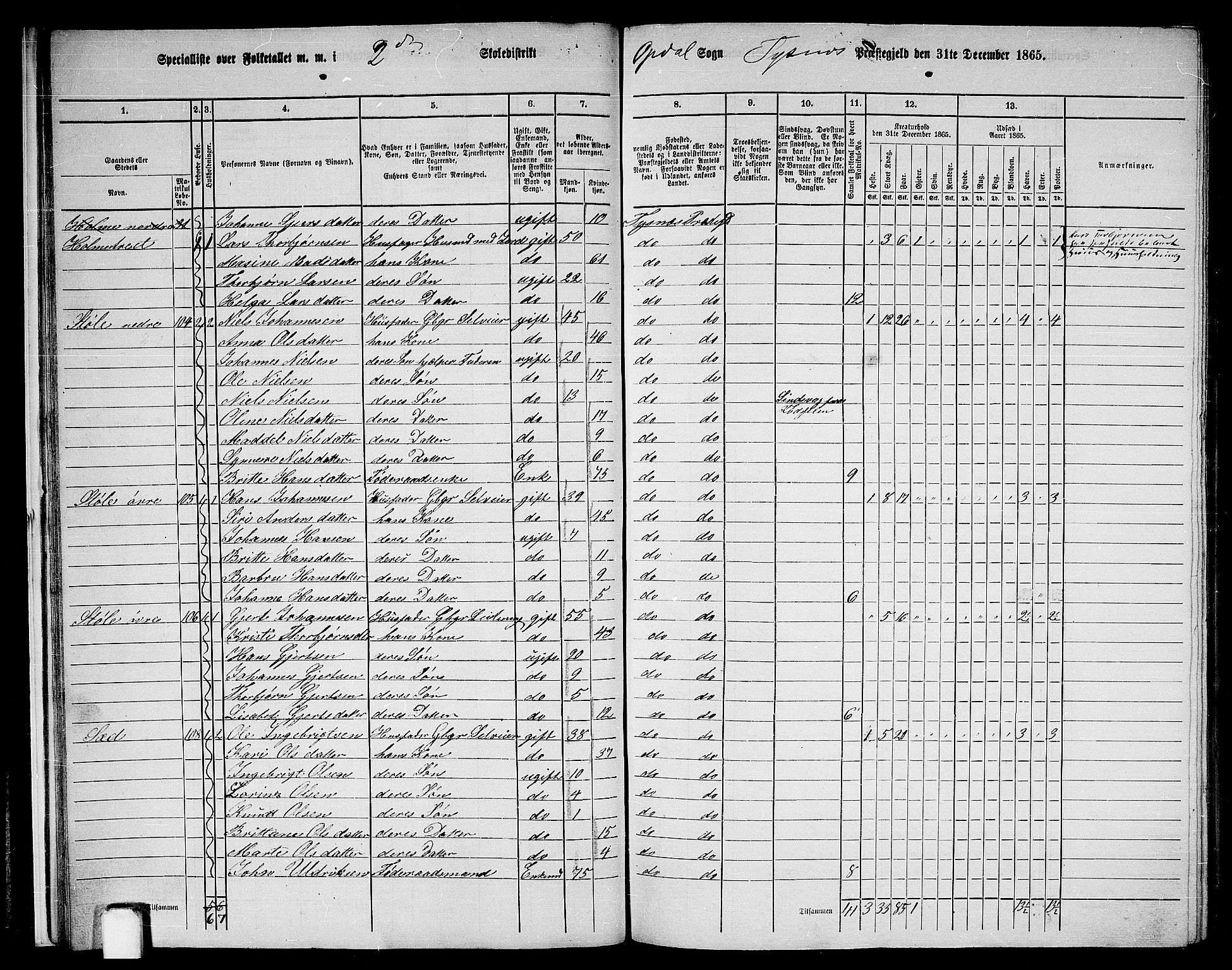 RA, 1865 census for Tysnes, 1865, p. 23