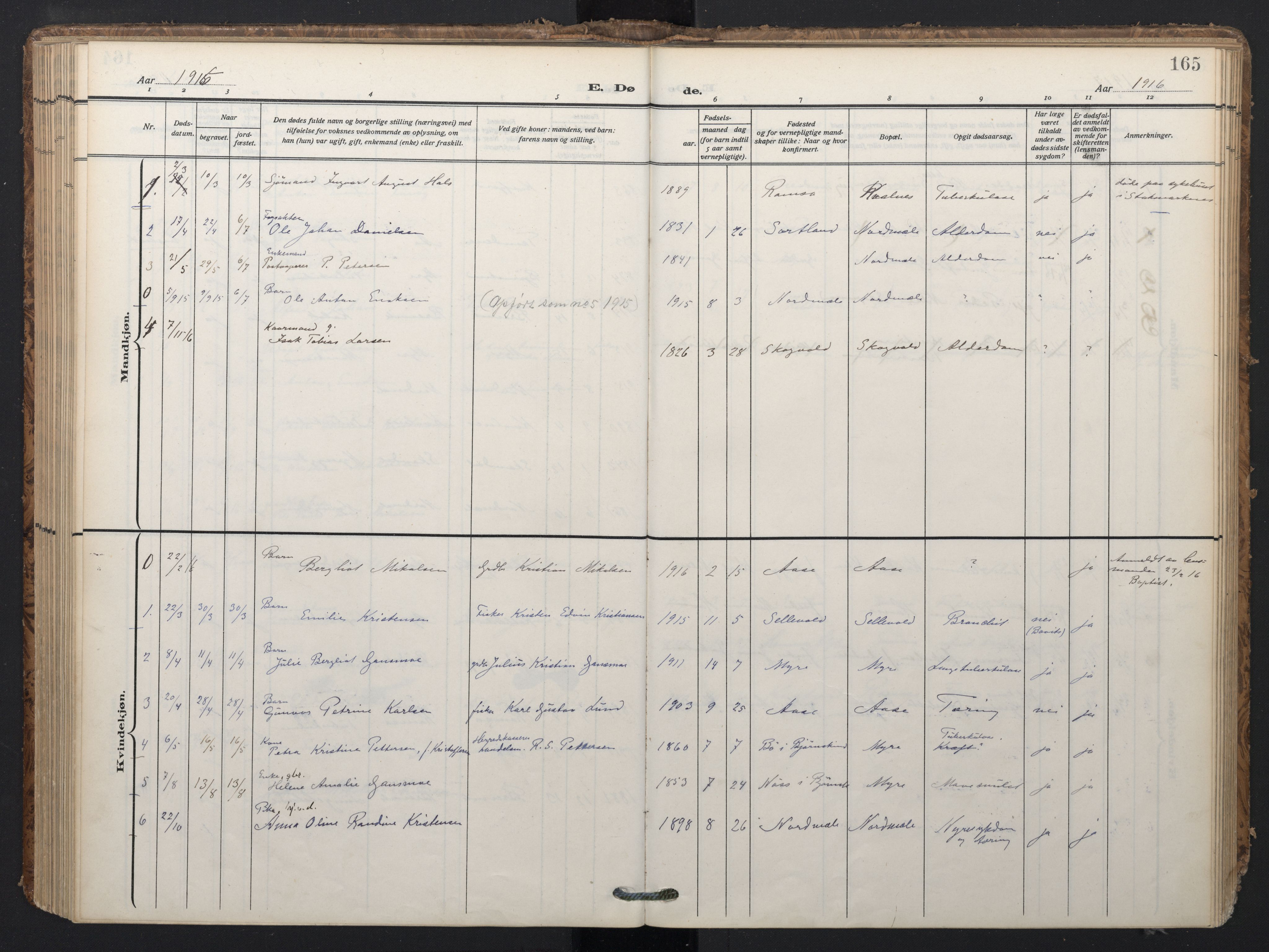 Ministerialprotokoller, klokkerbøker og fødselsregistre - Nordland, SAT/A-1459/897/L1401: Parish register (official) no. 897A08, 1909-1921, p. 165