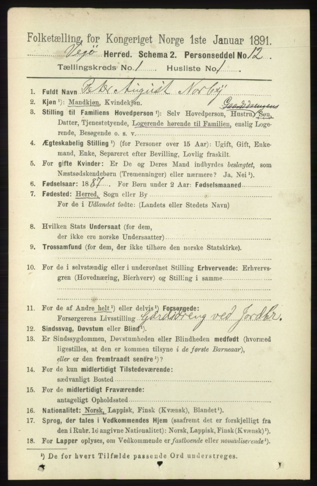 RA, 1891 census for 1815 Vega, 1891, p. 111