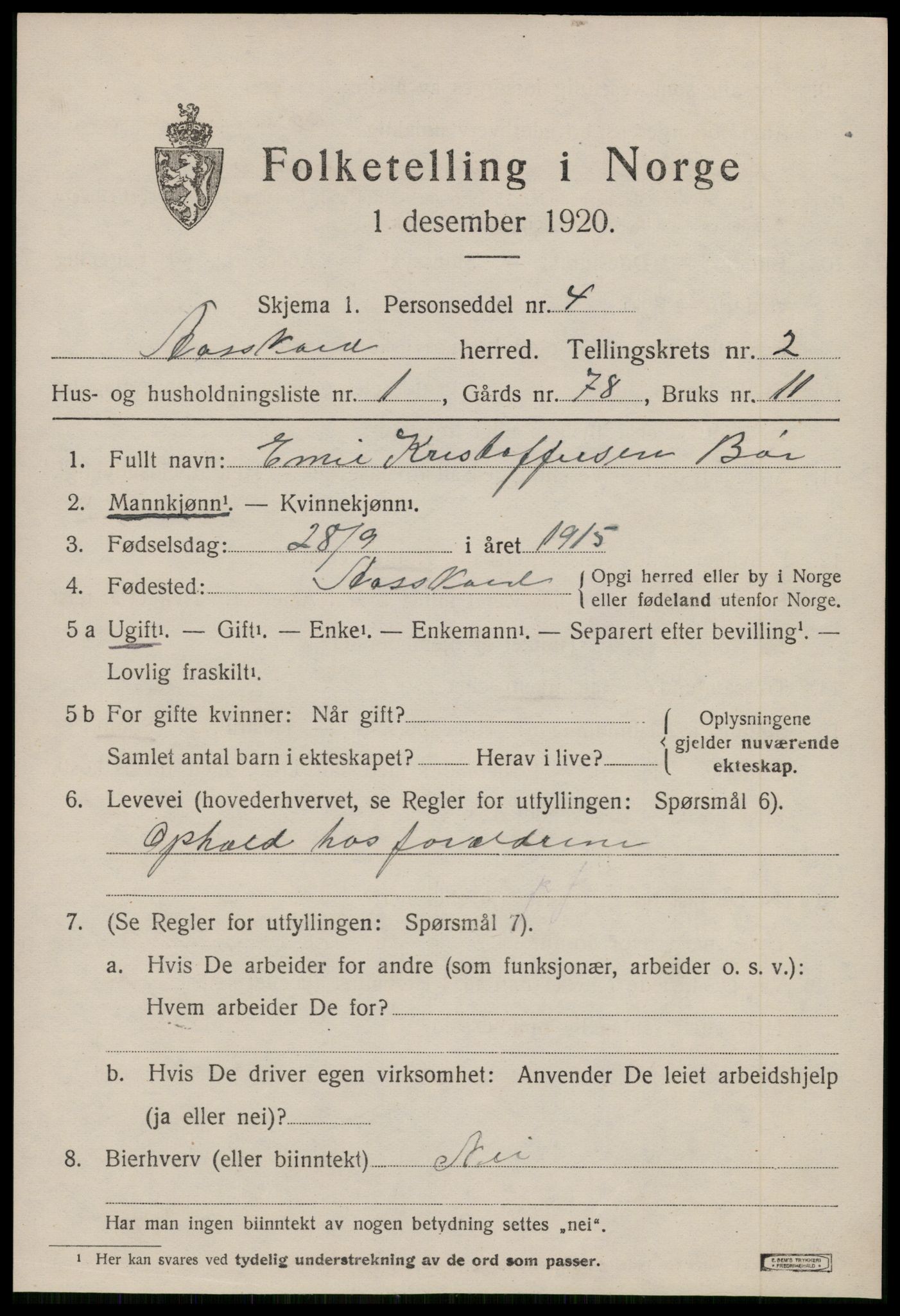 SAT, 1920 census for Åsskard, 1920, p. 1197