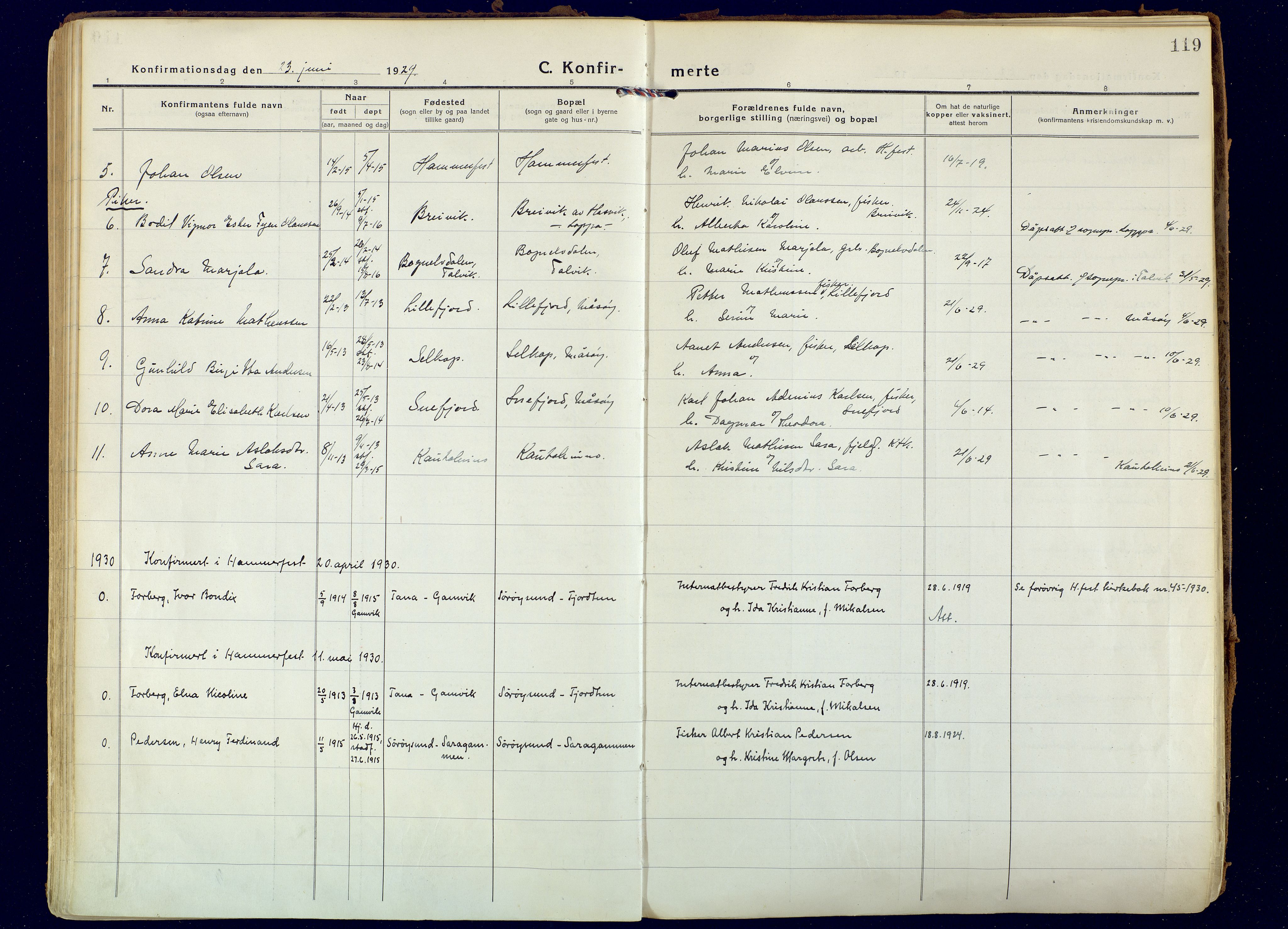 Hammerfest sokneprestkontor, AV/SATØ-S-1347/H/Ha/L0018.kirke: Parish register (official) no. 18, 1918-1933, p. 119