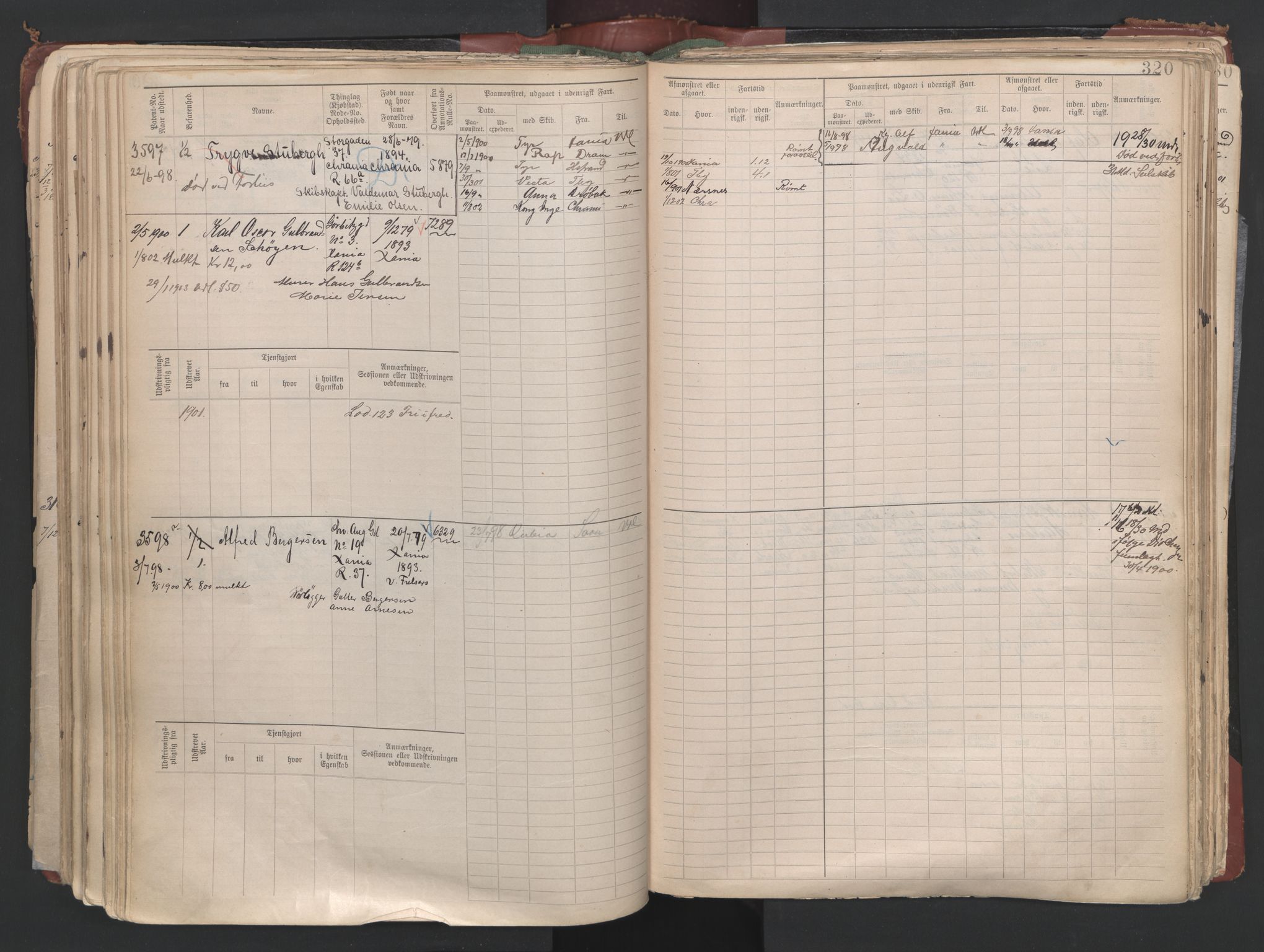 Oslo sjømannskontor, AV/SAO-A-10595/F/Fc/L0003: Hovedrulle, 1893, p. 319b-320a