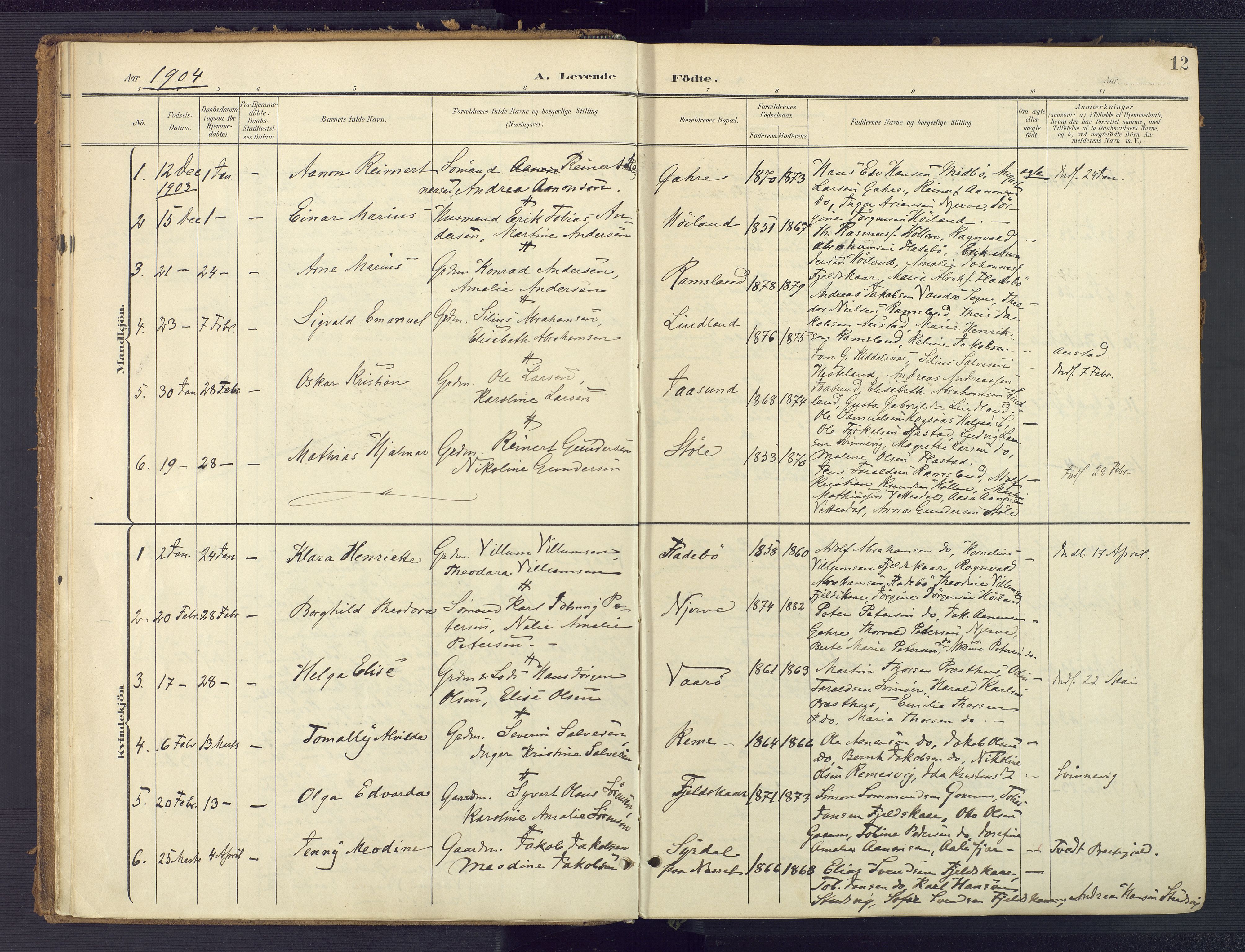 Sør-Audnedal sokneprestkontor, AV/SAK-1111-0039/F/Fa/Faa/L0005: Parish register (official) no. A 5, 1900-1923, p. 12