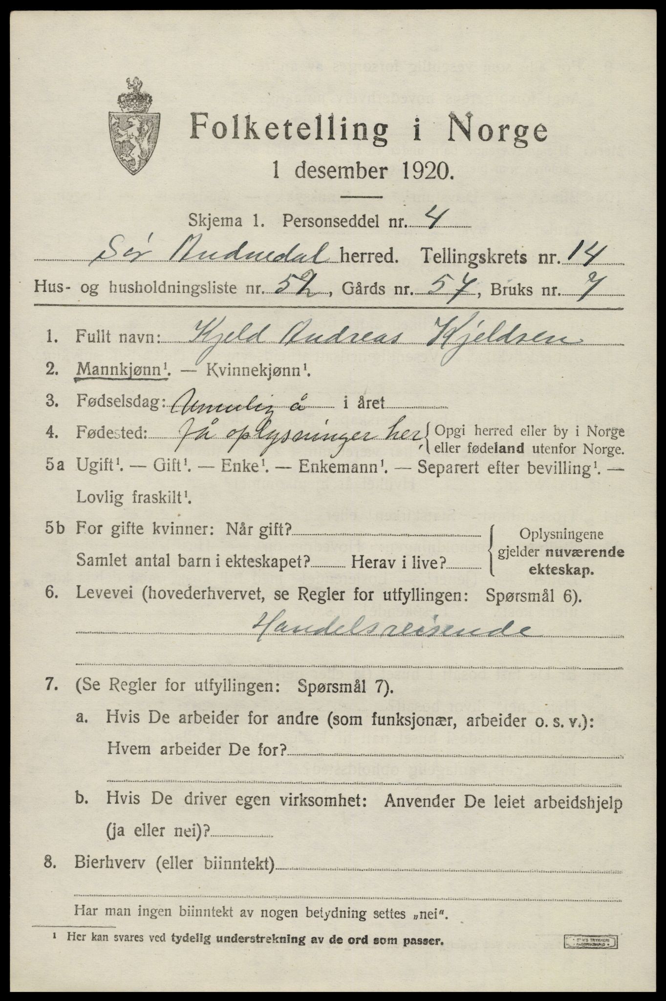 SAK, 1920 census for Sør-Audnedal, 1920, p. 5671