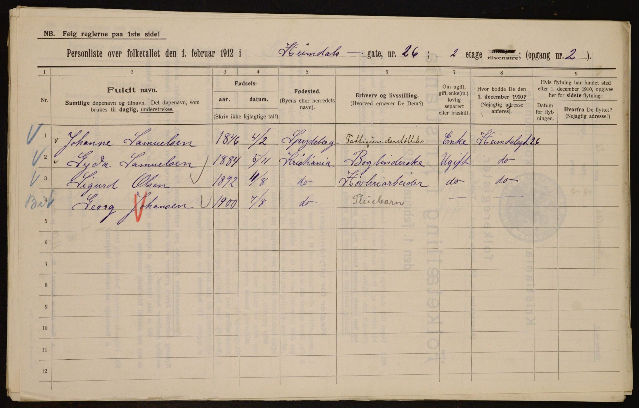 OBA, Municipal Census 1912 for Kristiania, 1912, p. 37218