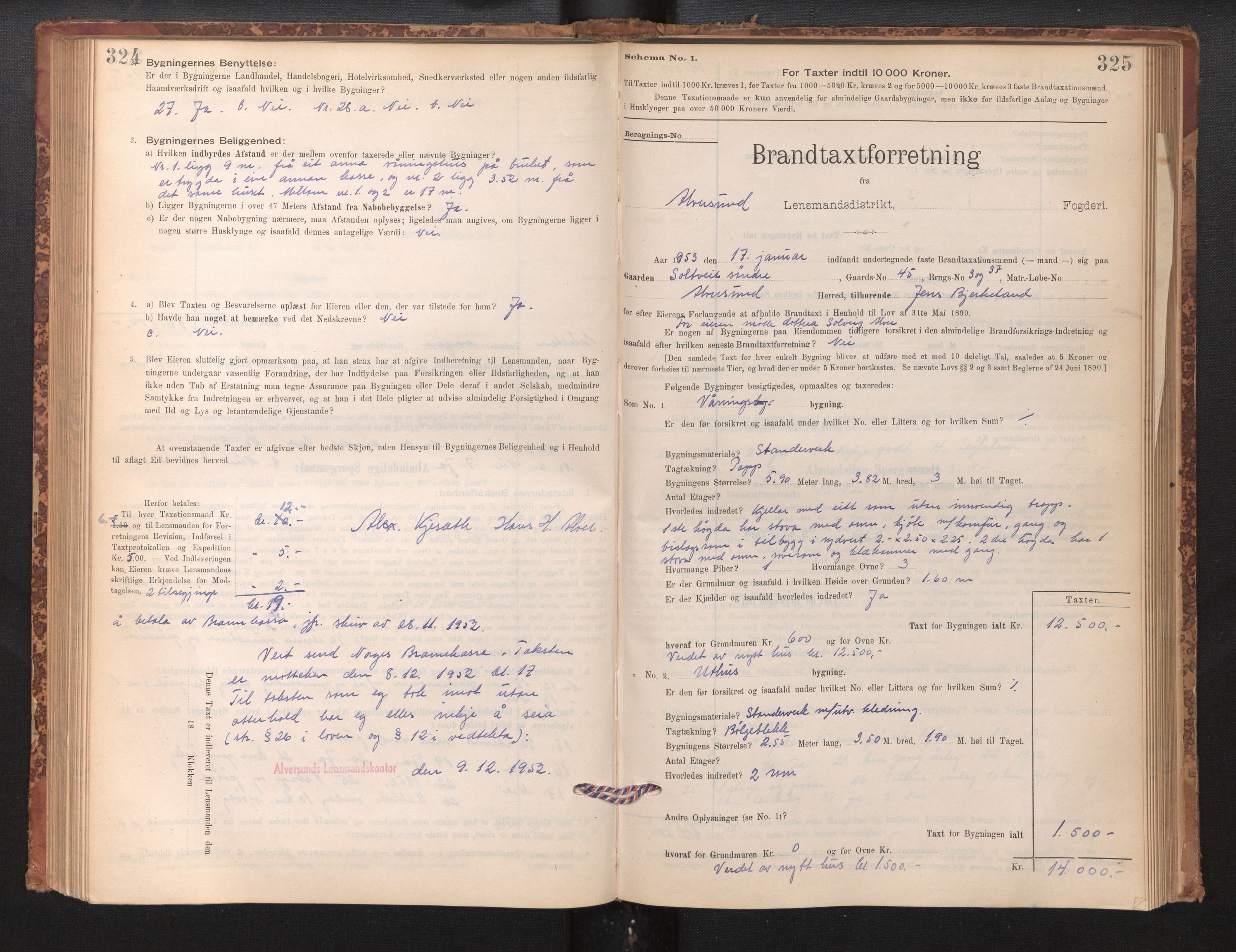 Lensmannen i Alversund, SAB/A-30701/0012/L0004: Branntakstprotokoll, skjematakst, 1894-1953, p. 324-325