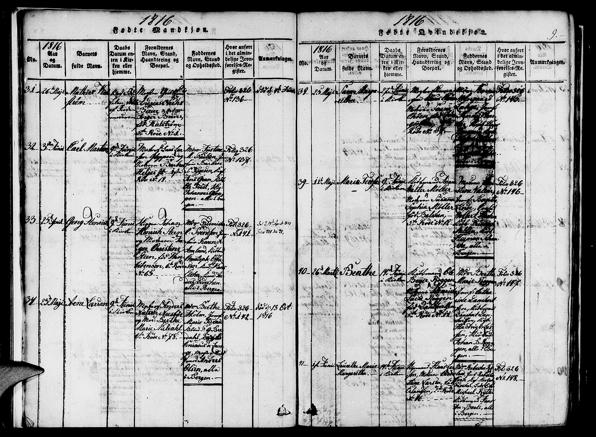 Nykirken Sokneprestembete, AV/SAB-A-77101/H/Haa/L0011: Parish register (official) no. A 11, 1816-1821, p. 9