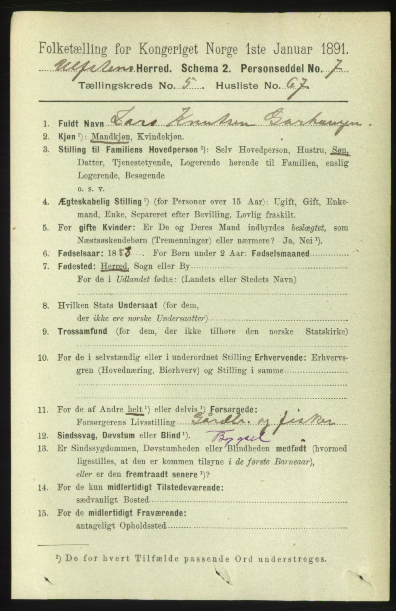 RA, 1891 census for 1516 Ulstein, 1891, p. 1664