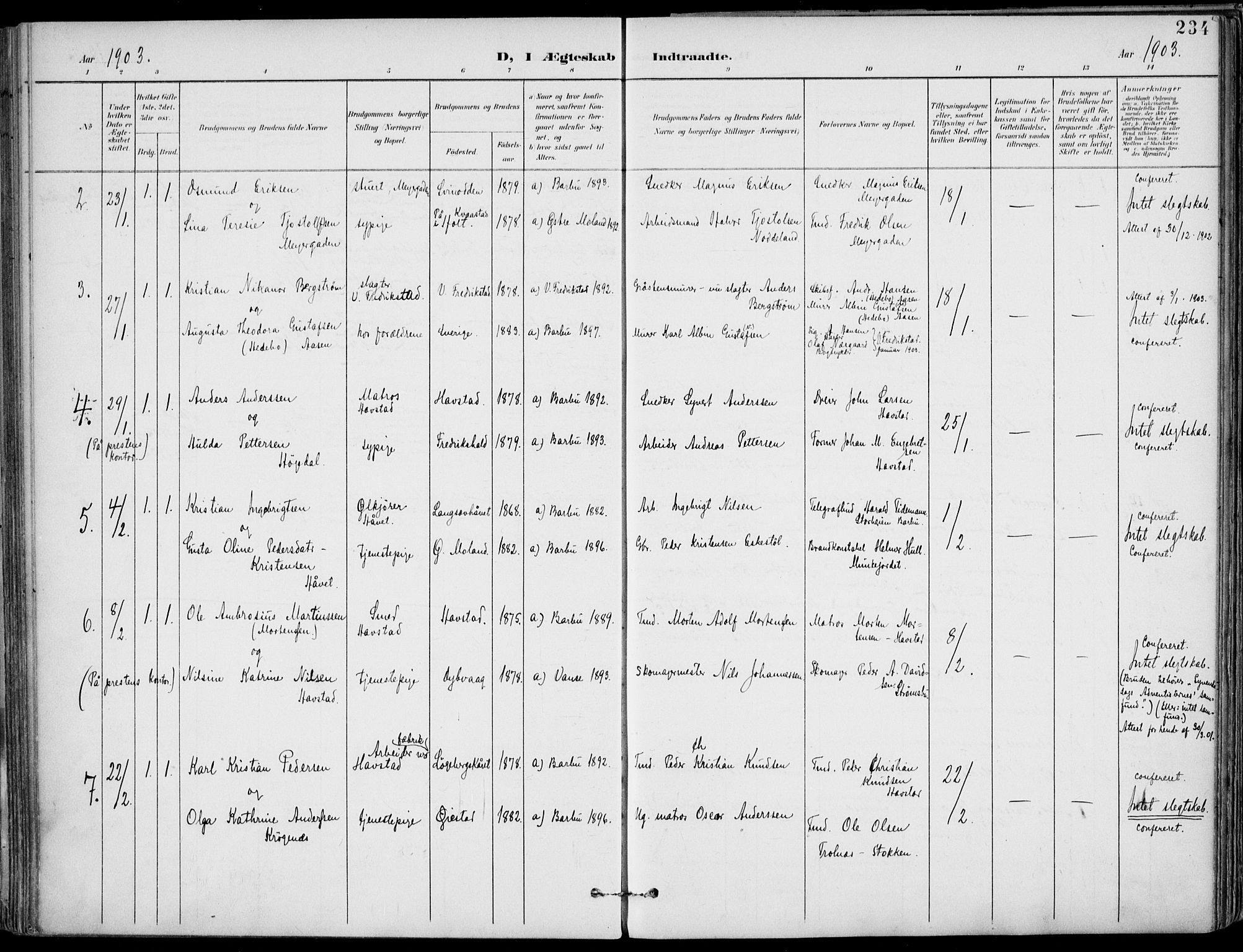 Barbu sokneprestkontor, AV/SAK-1111-0003/F/Fa/L0005: Parish register (official) no. A 5, 1899-1909, p. 234