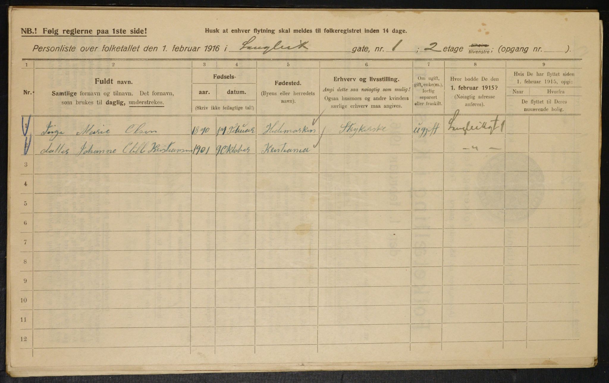 OBA, Municipal Census 1916 for Kristiania, 1916, p. 58227