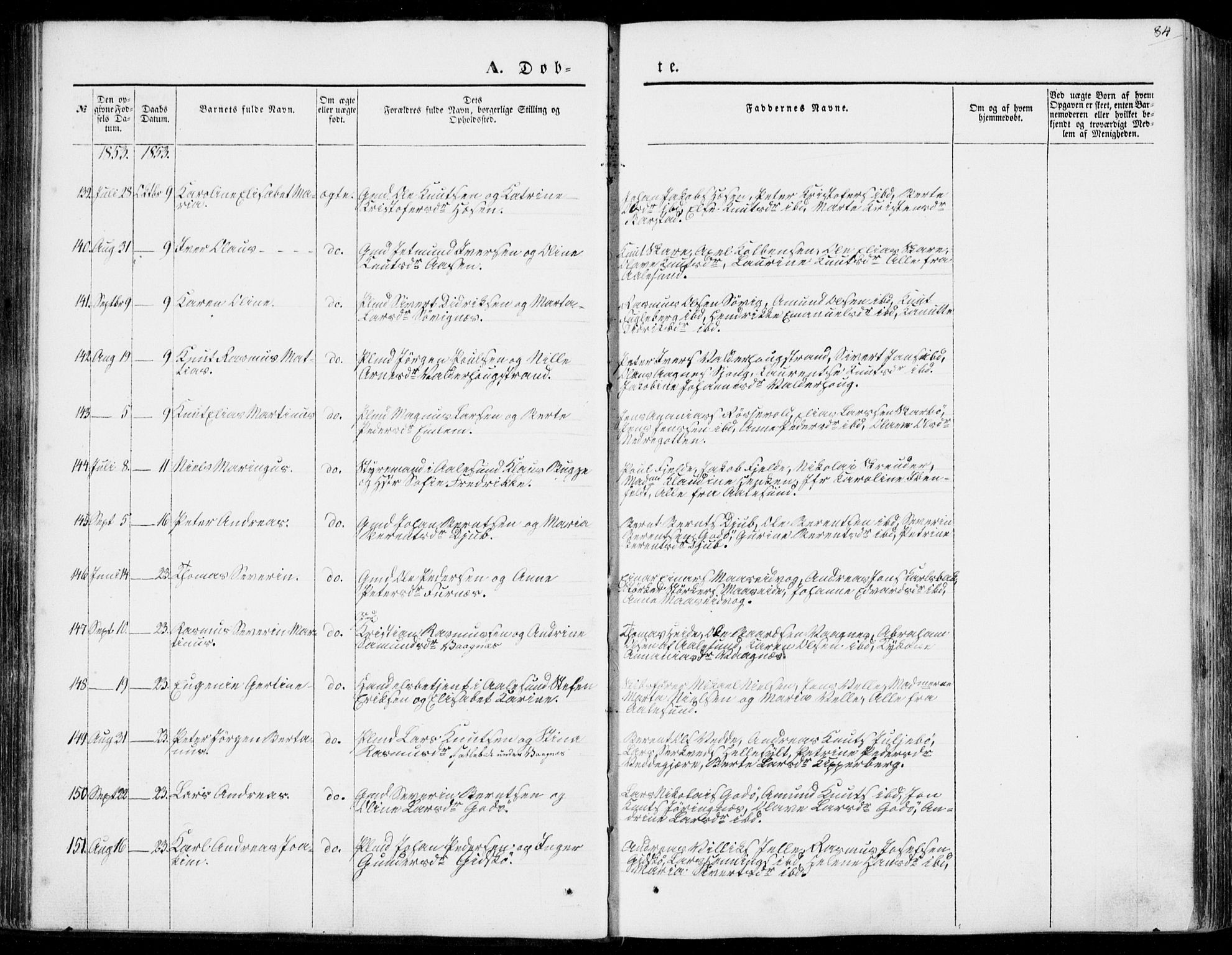 Ministerialprotokoller, klokkerbøker og fødselsregistre - Møre og Romsdal, SAT/A-1454/528/L0397: Parish register (official) no. 528A08, 1848-1858, p. 84