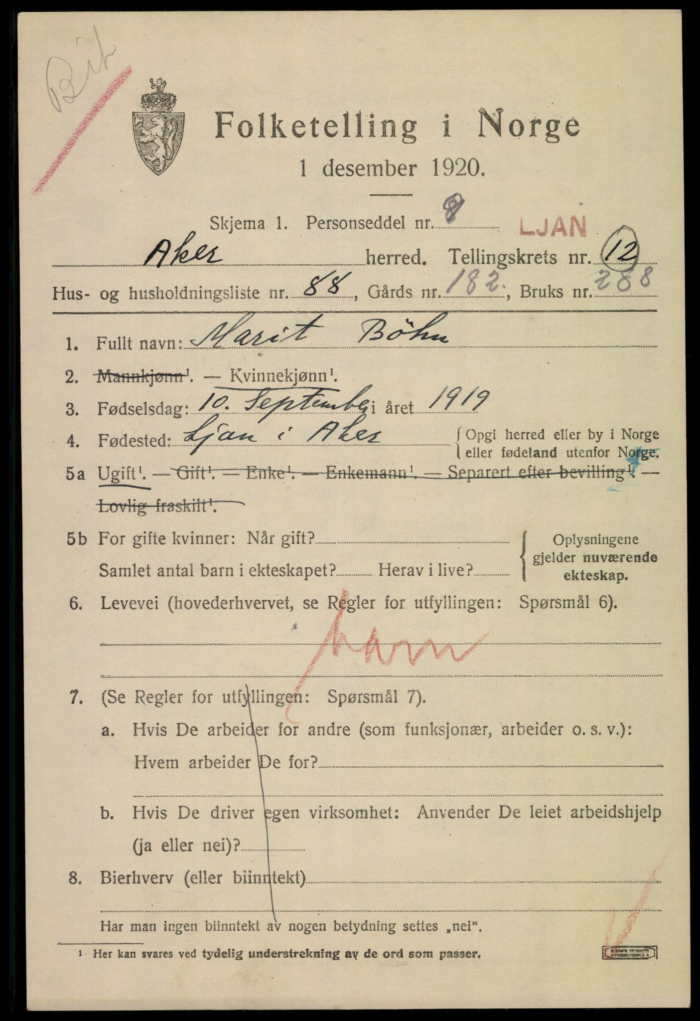 SAO, 1920 census for Aker, 1920, p. 75284