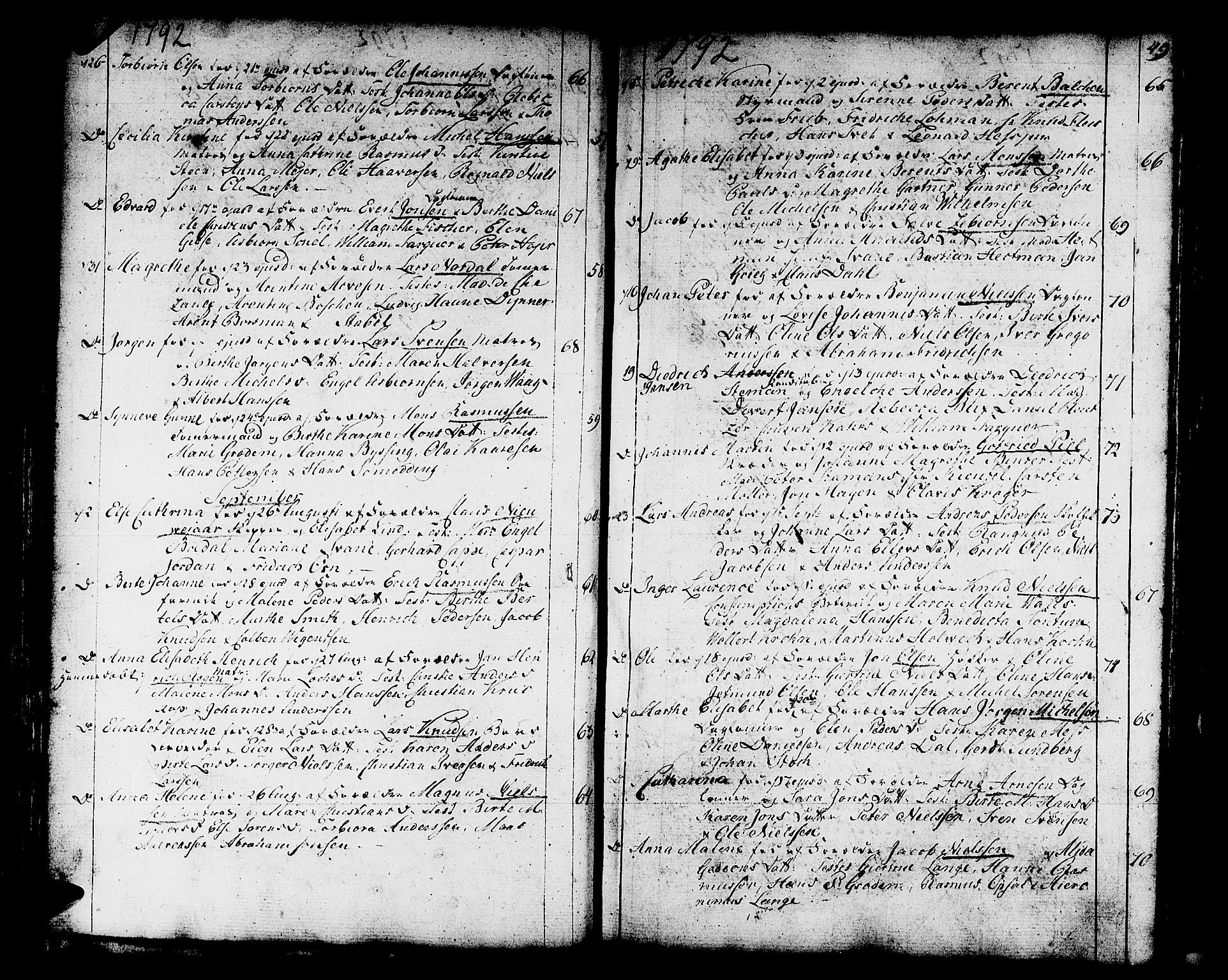 Domkirken sokneprestembete, AV/SAB-A-74801/H/Haa/L0004: Parish register (official) no. A 4, 1763-1820, p. 48-49