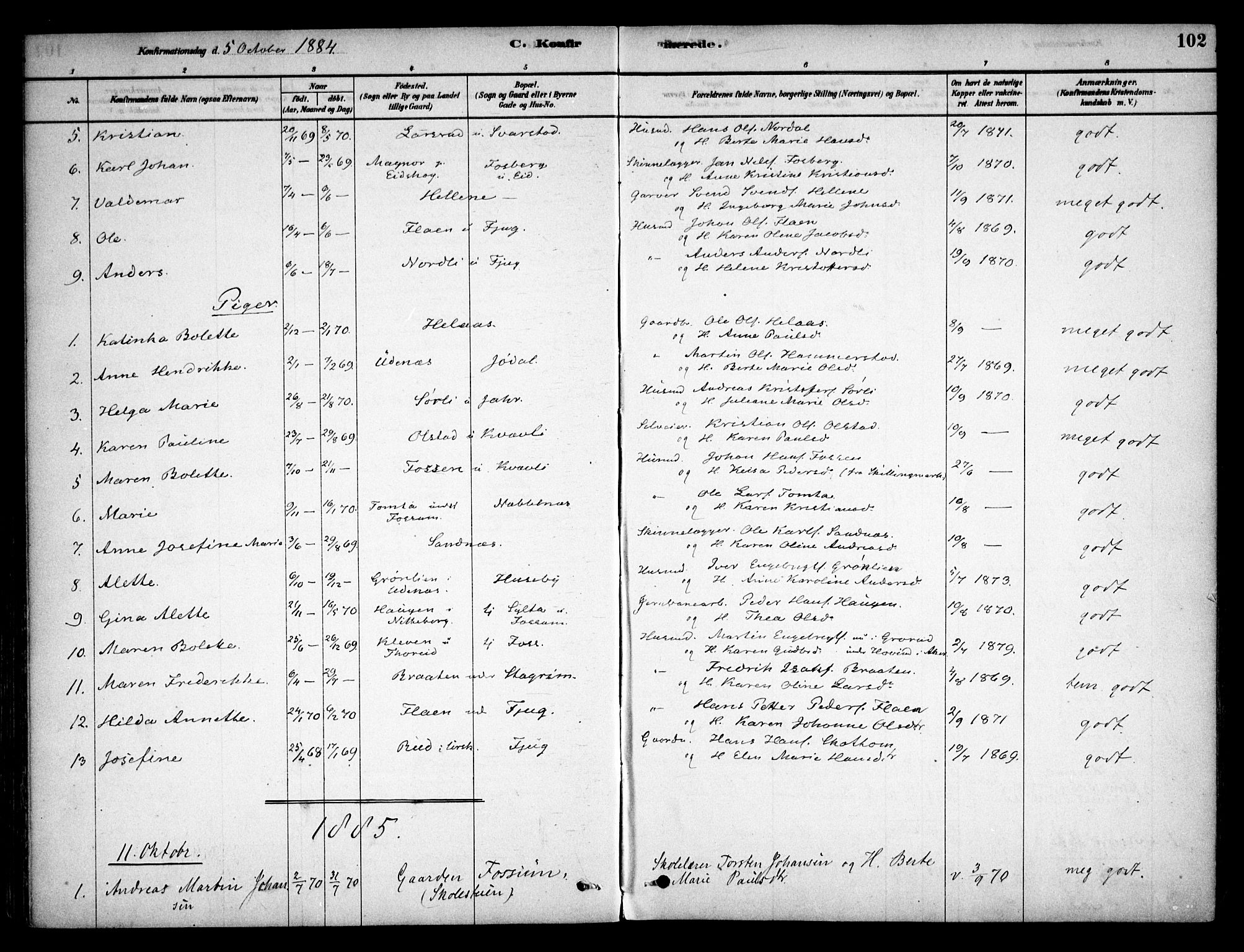 Aurskog prestekontor Kirkebøker, SAO/A-10304a/F/Fb/L0001: Parish register (official) no. II 1, 1878-1909, p. 102