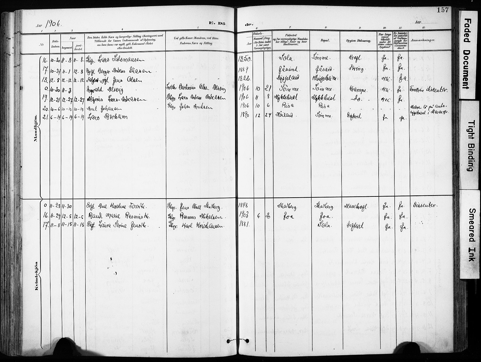 Håland sokneprestkontor, AV/SAST-A-101802/001/30BA/L0013: Parish register (official) no. A 12, 1901-1913, p. 157