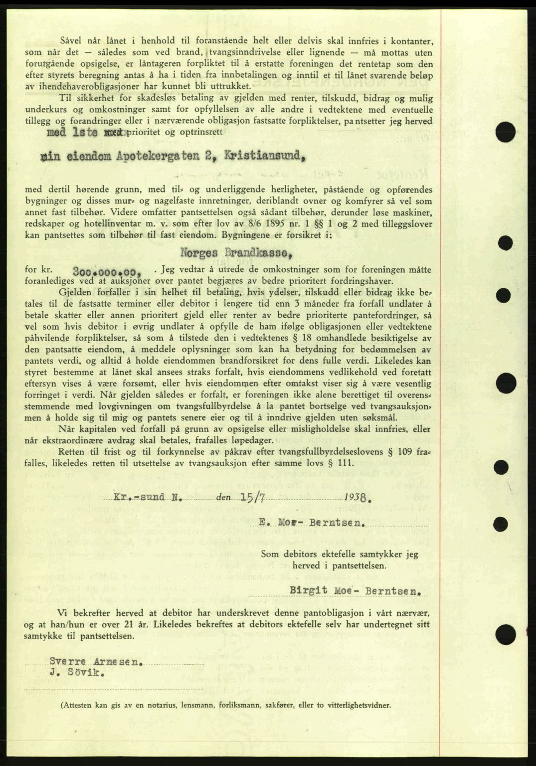 Kristiansund byfogd, SAT/A-4587/A/27: Mortgage book no. 31, 1938-1939, Diary no: : 551/1938