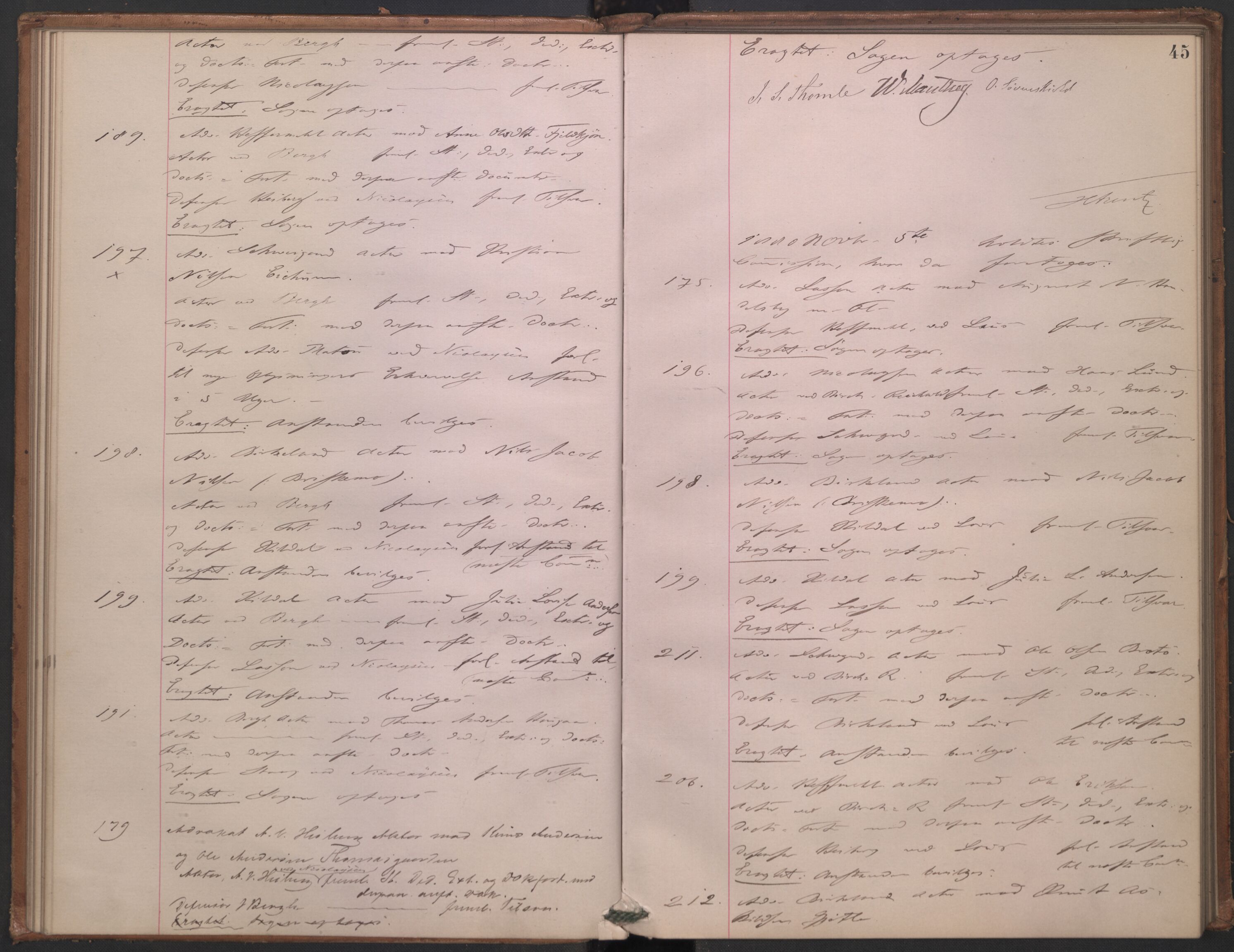 Høyesterett, AV/RA-S-1002/E/Ef/L0014: Protokoll over saker som gikk til skriftlig behandling, 1879-1884, p. 44b-45a