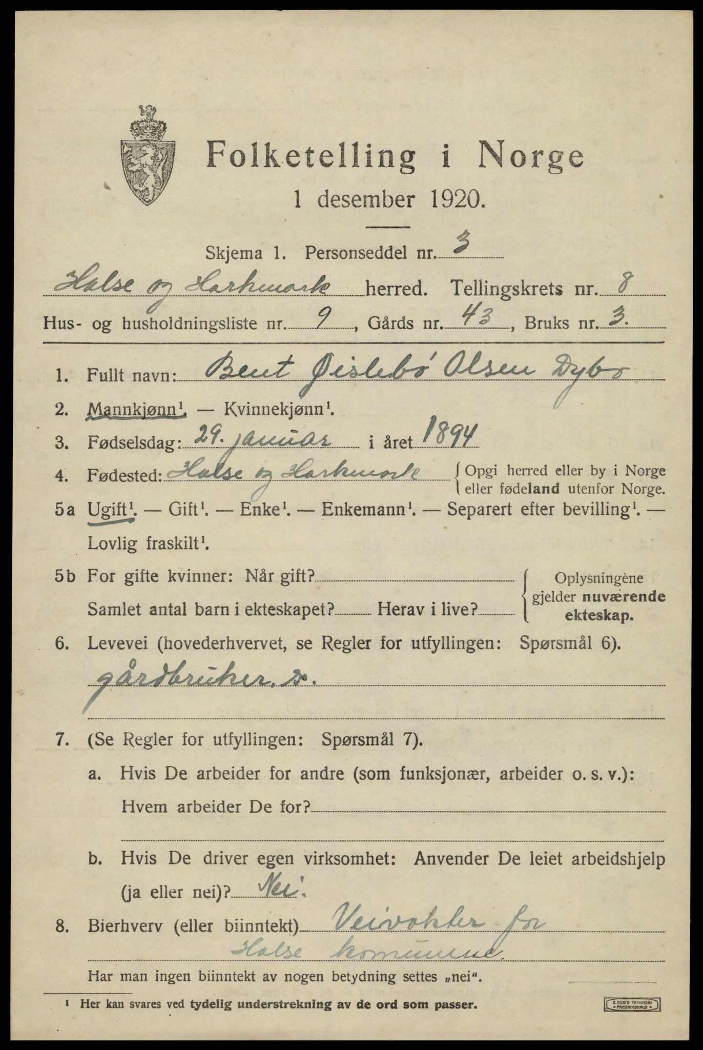 SAK, 1920 census for Halse og Harkmark, 1920, p. 4409