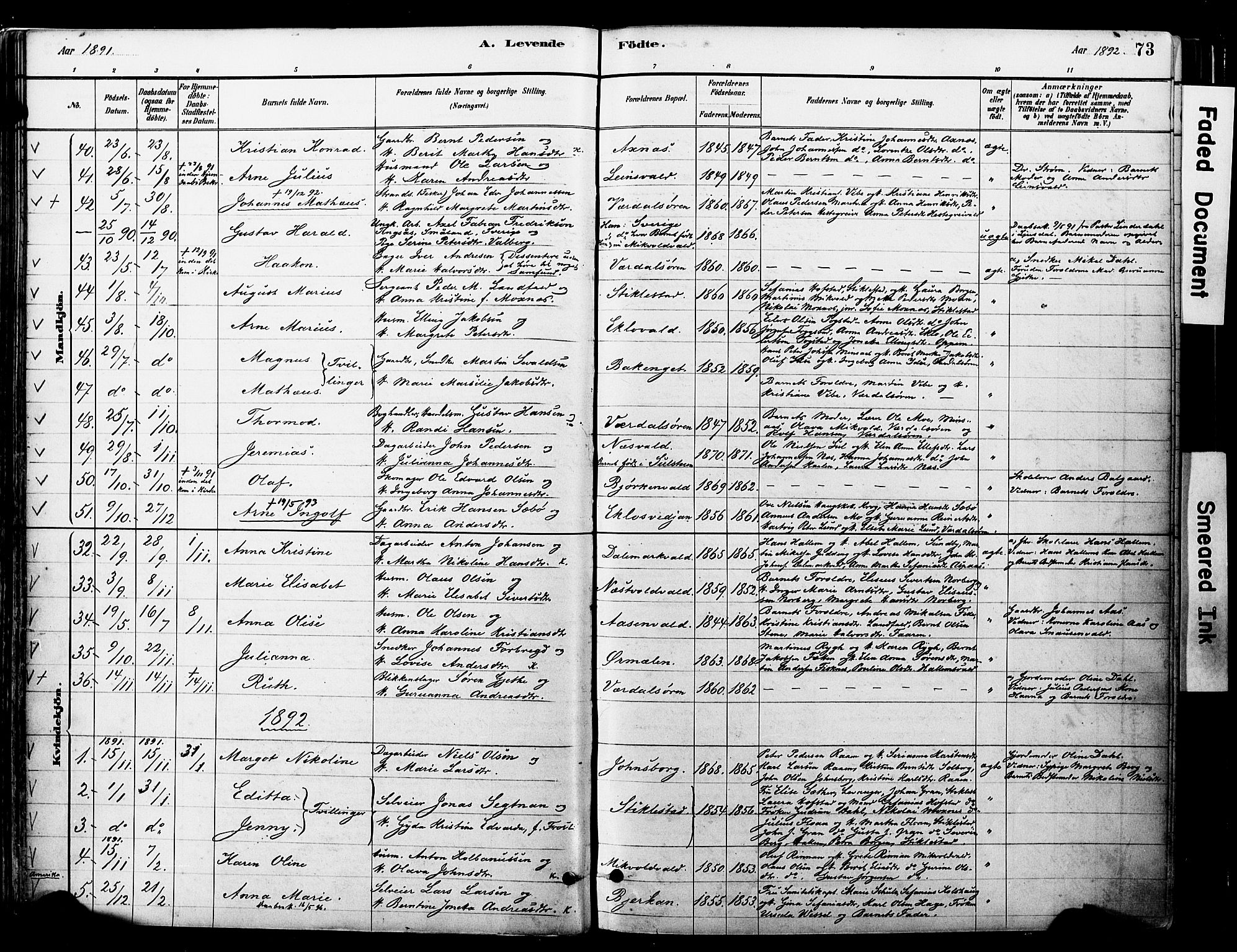 Ministerialprotokoller, klokkerbøker og fødselsregistre - Nord-Trøndelag, SAT/A-1458/723/L0244: Parish register (official) no. 723A13, 1881-1899, p. 73