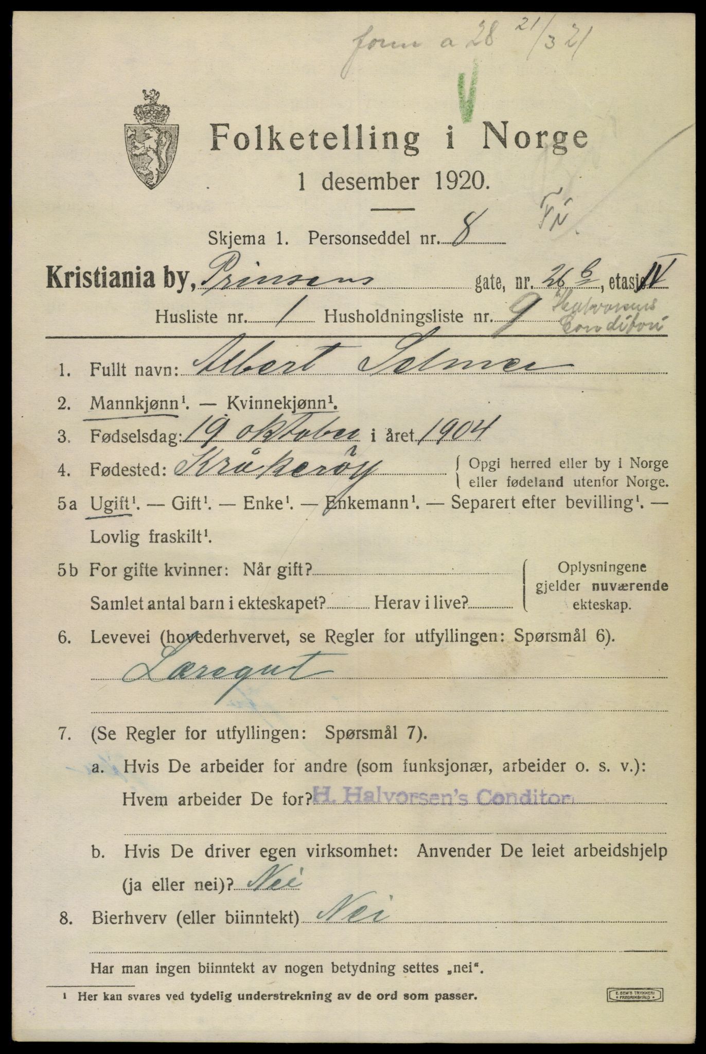 SAO, 1920 census for Kristiania, 1920, p. 458725