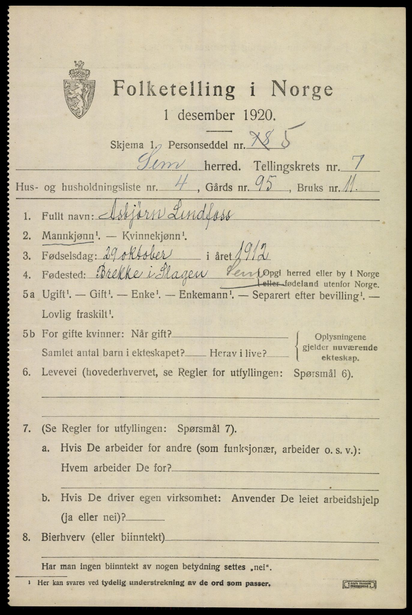 SAKO, 1920 census for Sem, 1920, p. 10377