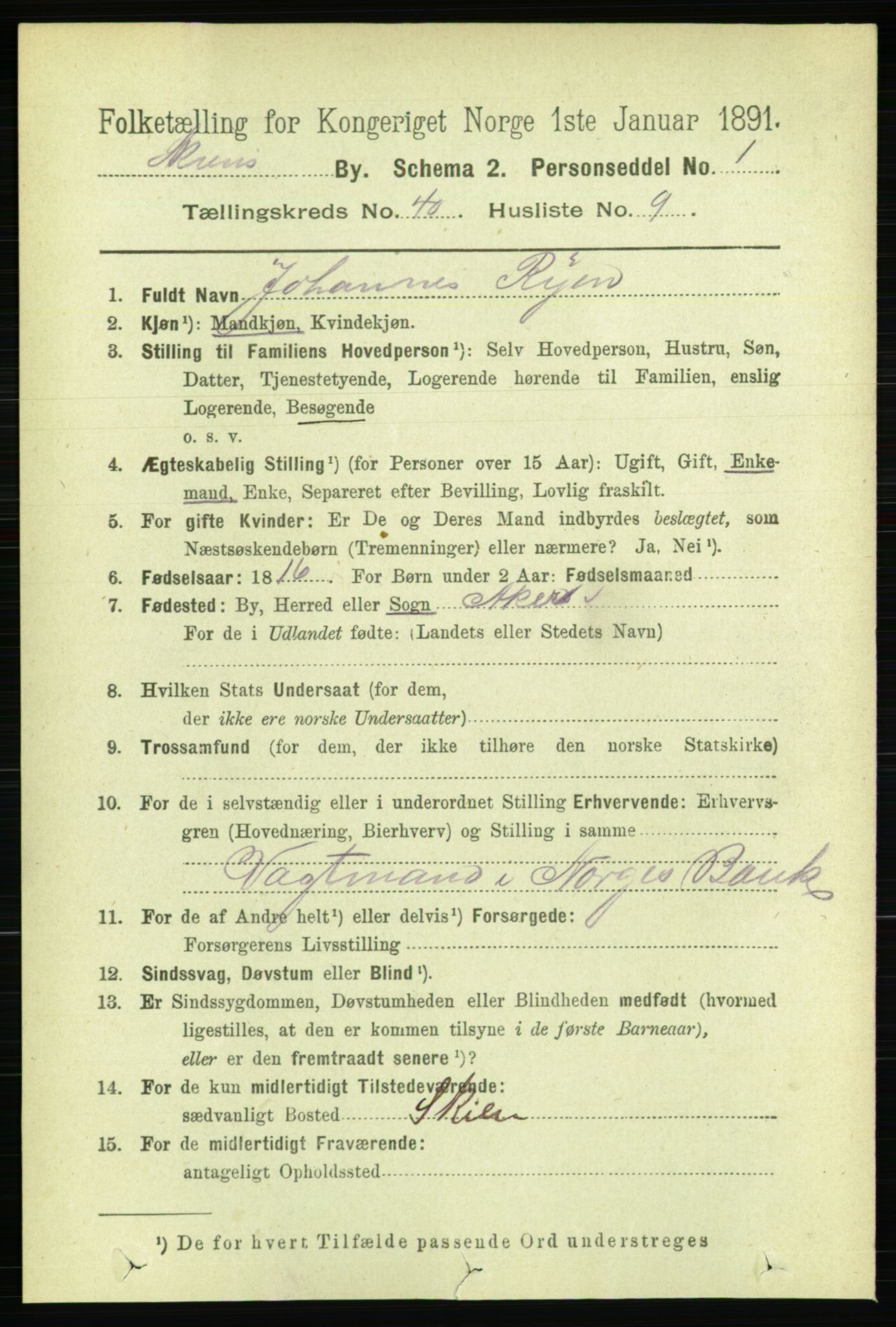 RA, 1891 census for 0806 Skien, 1891, p. 8431