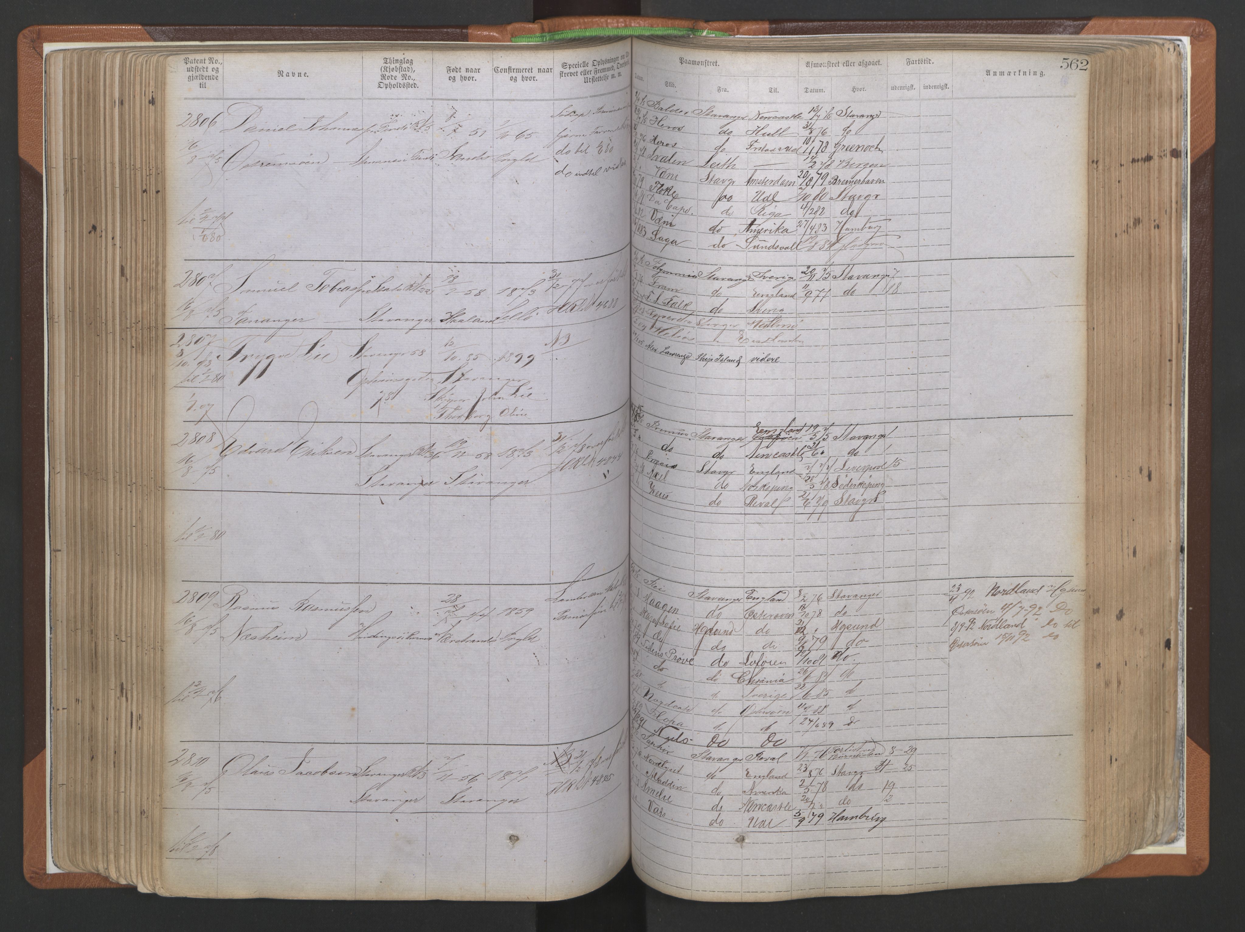 Stavanger sjømannskontor, AV/SAST-A-102006/F/Ff/L0009: Annotasjonsrulle, patentnr. 1805-3605 (dublett), 1872-1900, p. 205