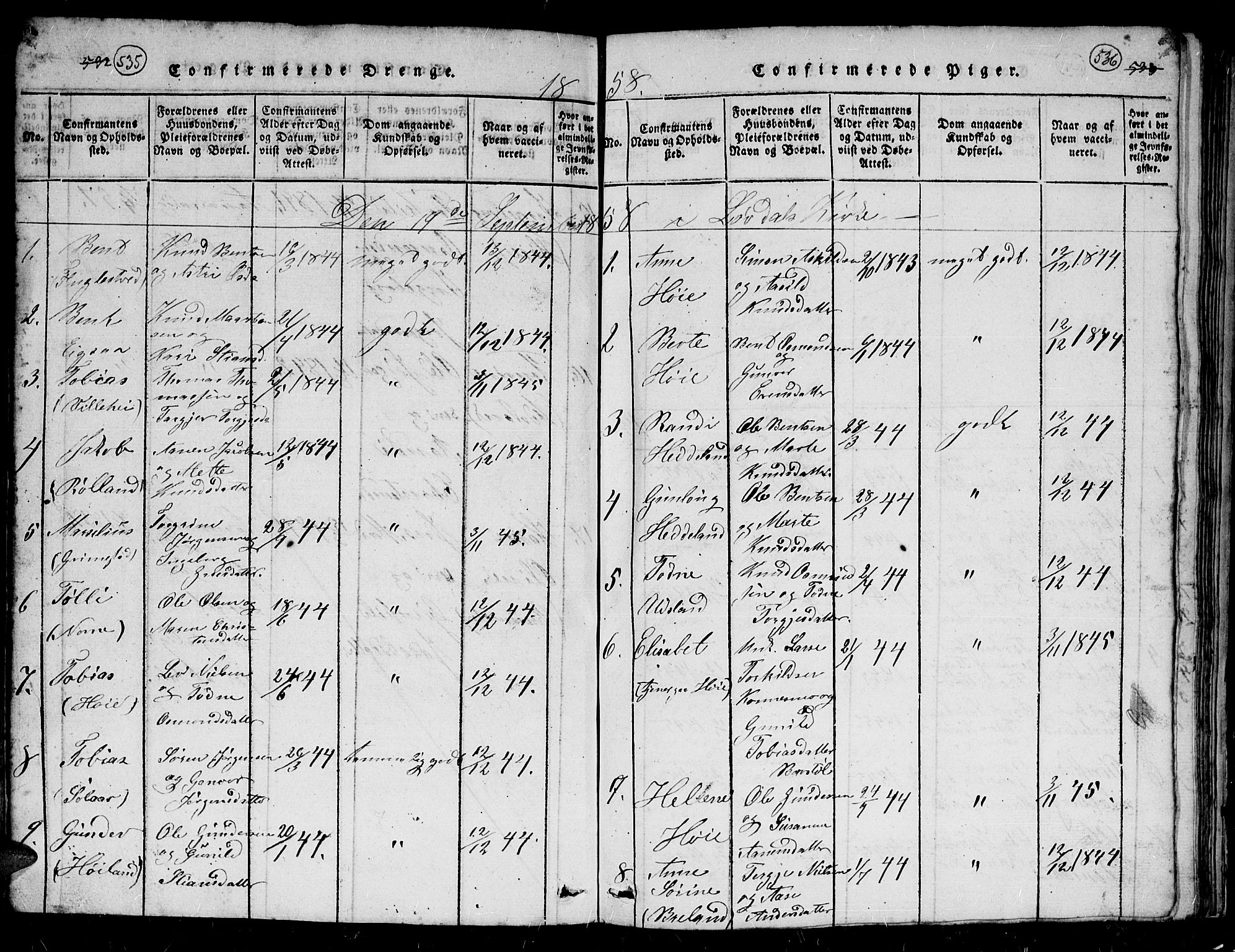 Holum sokneprestkontor, AV/SAK-1111-0022/F/Fb/Fbc/L0001: Parish register (copy) no. B 1, 1820-1859, p. 535-536