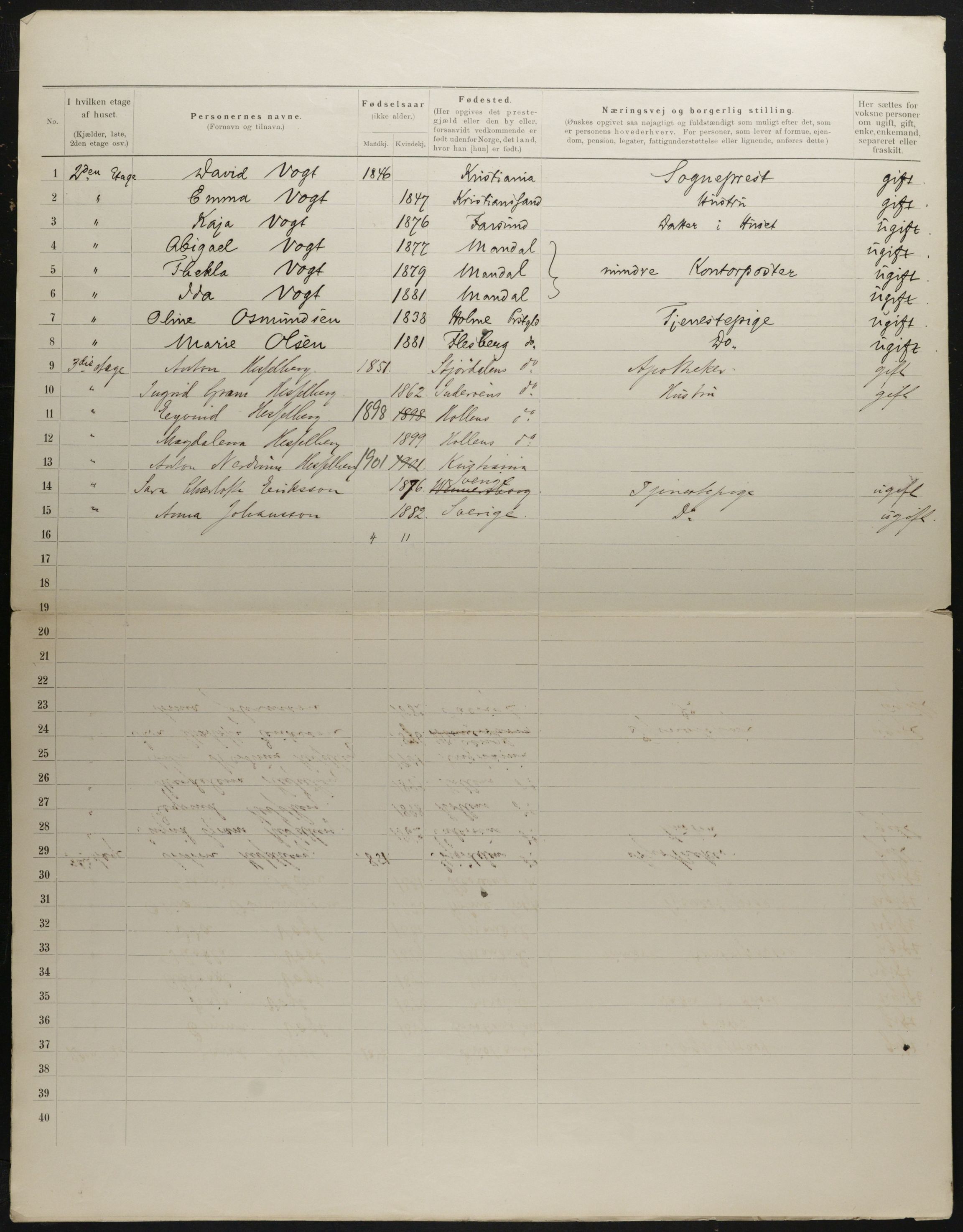 OBA, Municipal Census 1901 for Kristiania, 1901, p. 2143