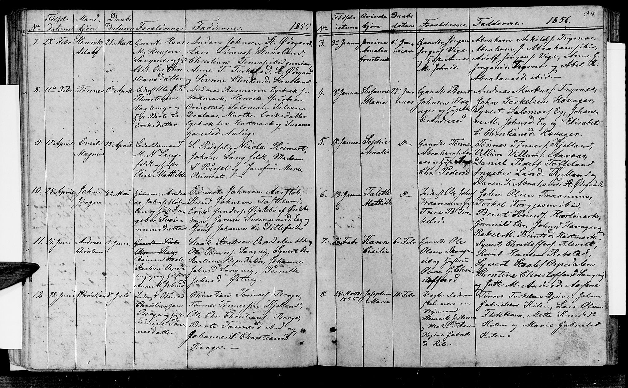 Søgne sokneprestkontor, SAK/1111-0037/F/Fb/Fbb/L0003: Parish register (copy) no. B 3, 1848-1864, p. 38