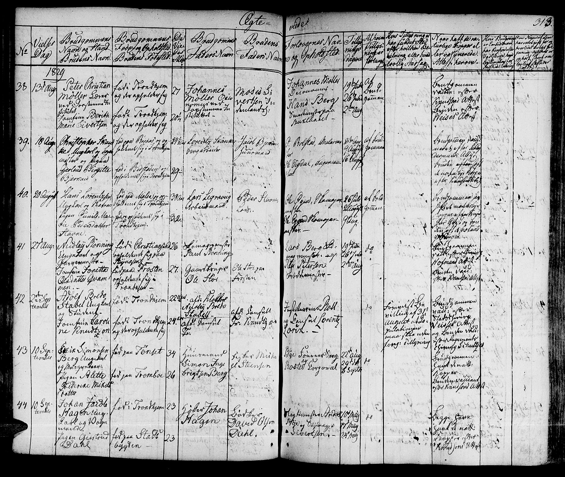 Ministerialprotokoller, klokkerbøker og fødselsregistre - Sør-Trøndelag, SAT/A-1456/601/L0045: Parish register (official) no. 601A13, 1821-1831, p. 313
