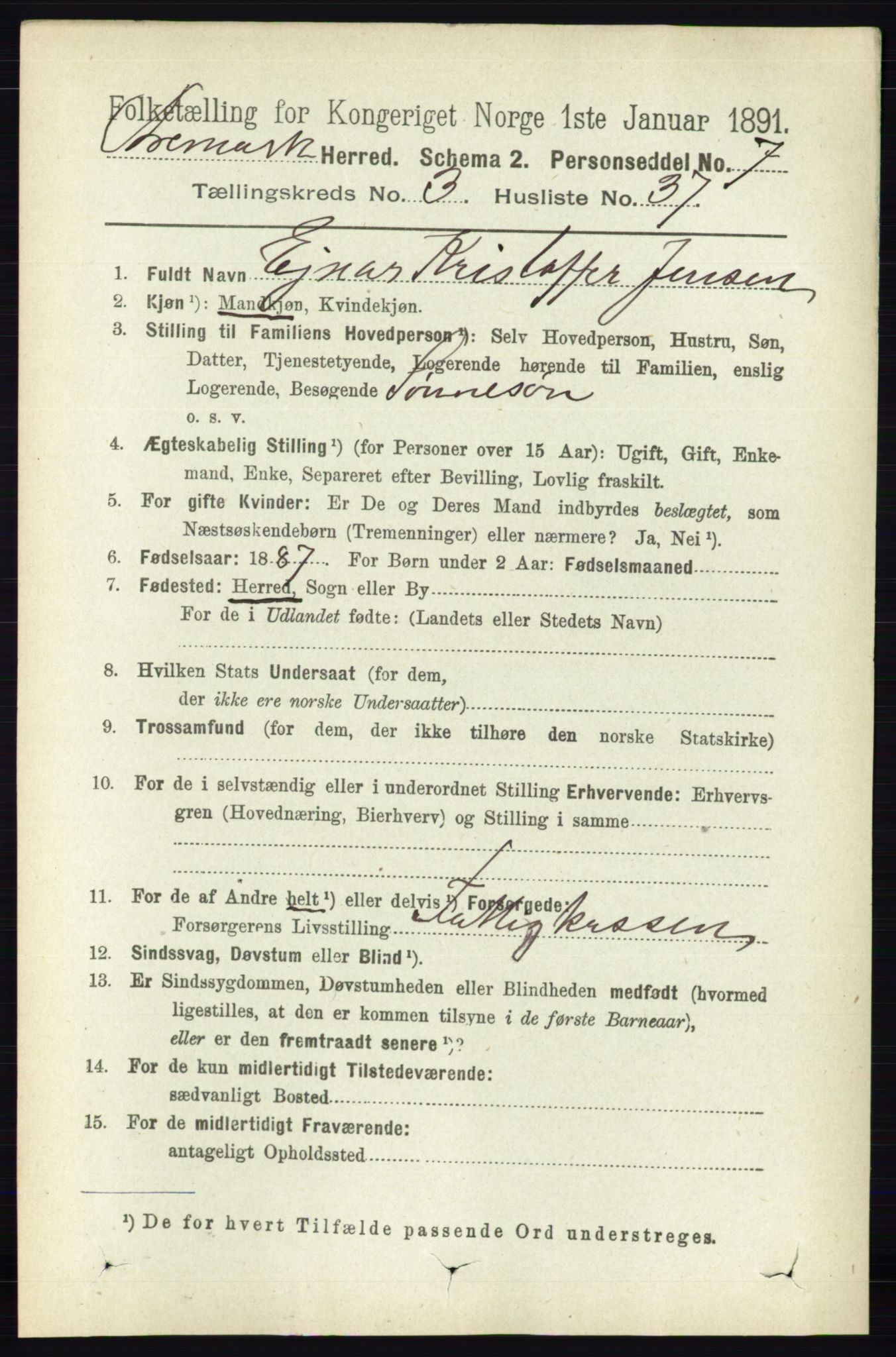 RA, 1891 census for 0118 Aremark, 1891, p. 1656