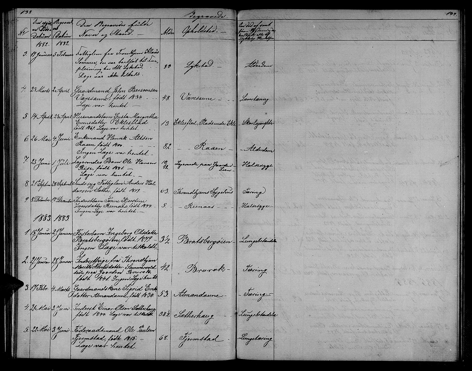 Ministerialprotokoller, klokkerbøker og fødselsregistre - Sør-Trøndelag, SAT/A-1456/608/L0340: Parish register (copy) no. 608C06, 1864-1889, p. 138-139