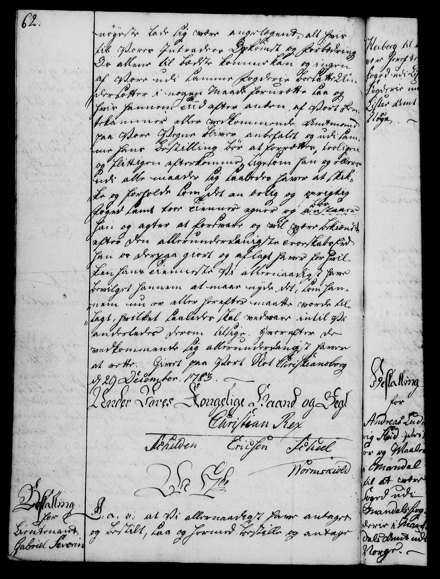Rentekammeret, Kammerkanselliet, RA/EA-3111/G/Gg/Gge/L0006: Norsk bestallingsprotokoll med register (merket RK 53.30), 1773-1814, p. 62