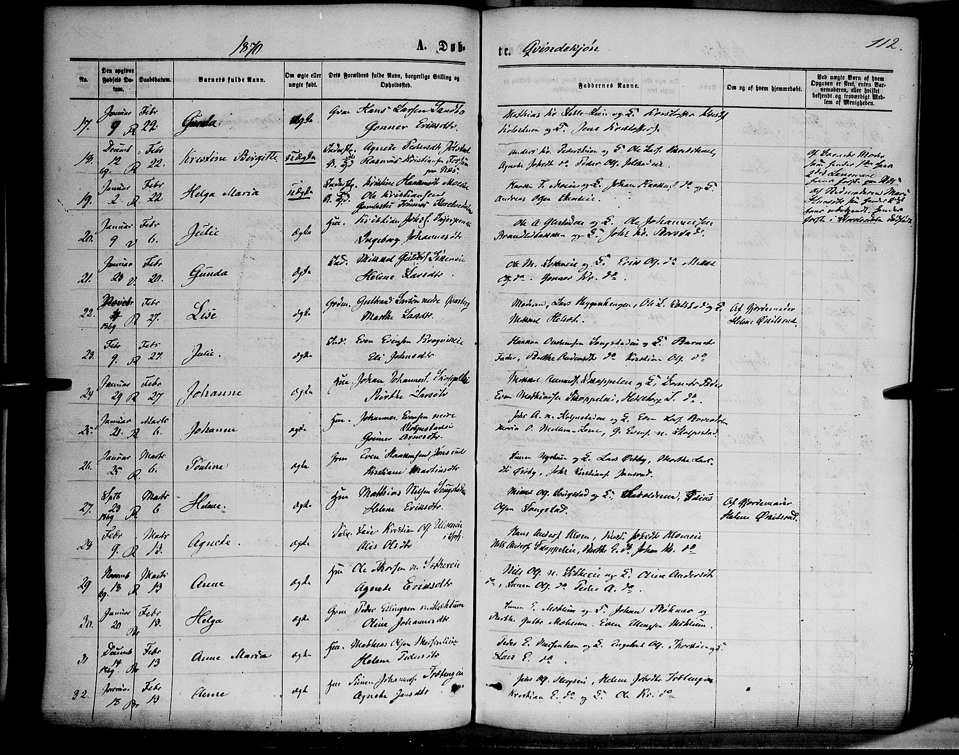 Ringsaker prestekontor, AV/SAH-PREST-014/K/Ka/L0011: Parish register (official) no. 11, 1870-1878, p. 112