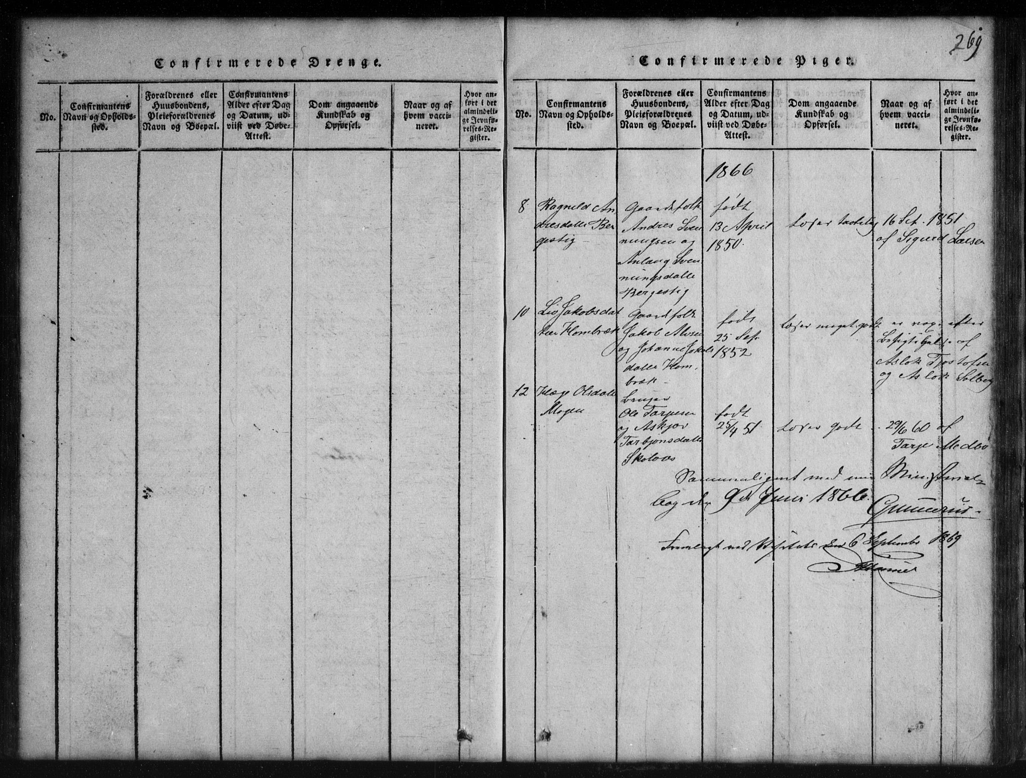 Rauland kirkebøker, SAKO/A-292/G/Gb/L0001: Parish register (copy) no. II 1, 1815-1886, p. 269