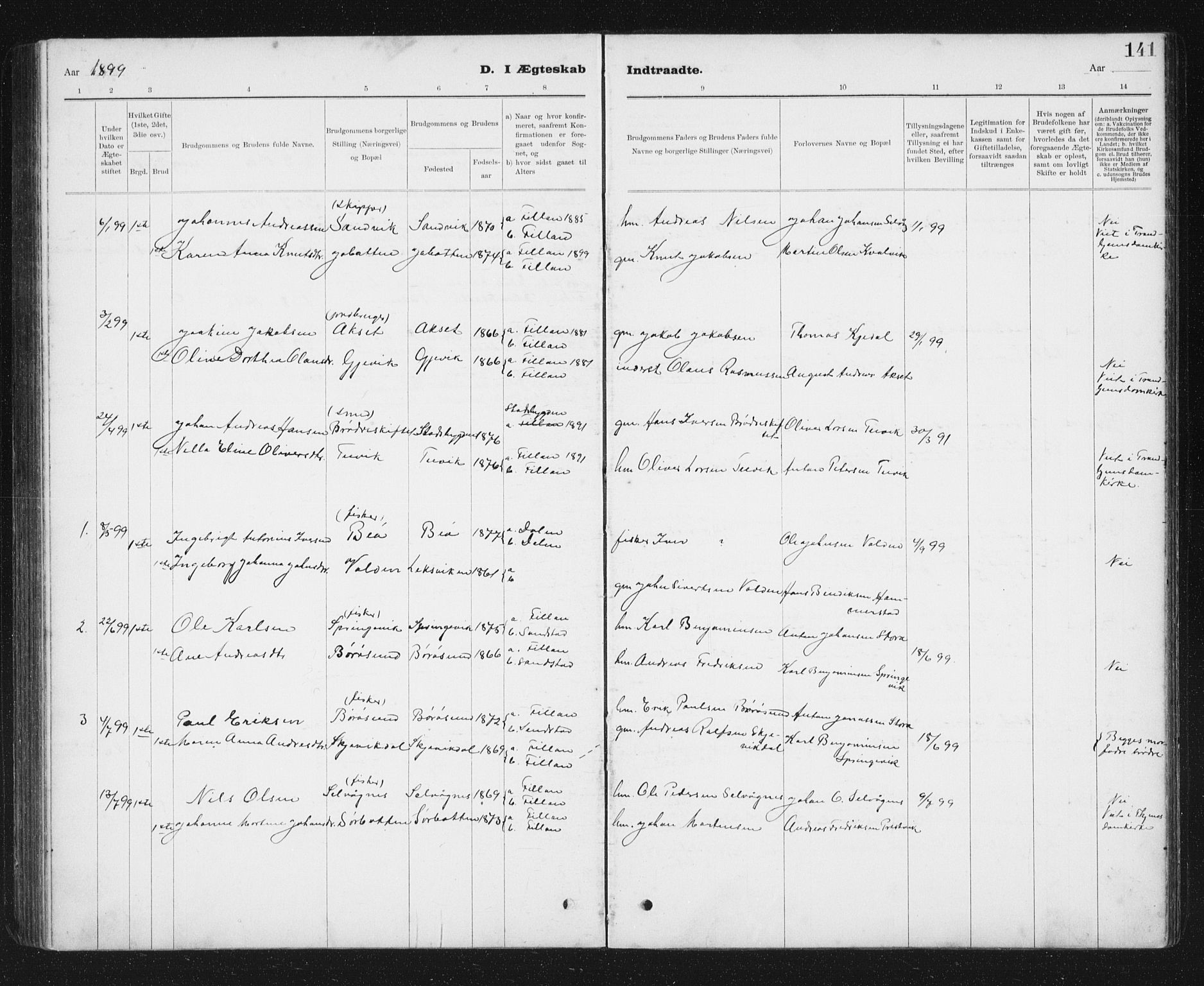 Ministerialprotokoller, klokkerbøker og fødselsregistre - Sør-Trøndelag, SAT/A-1456/637/L0563: Parish register (copy) no. 637C04, 1899-1940, p. 141
