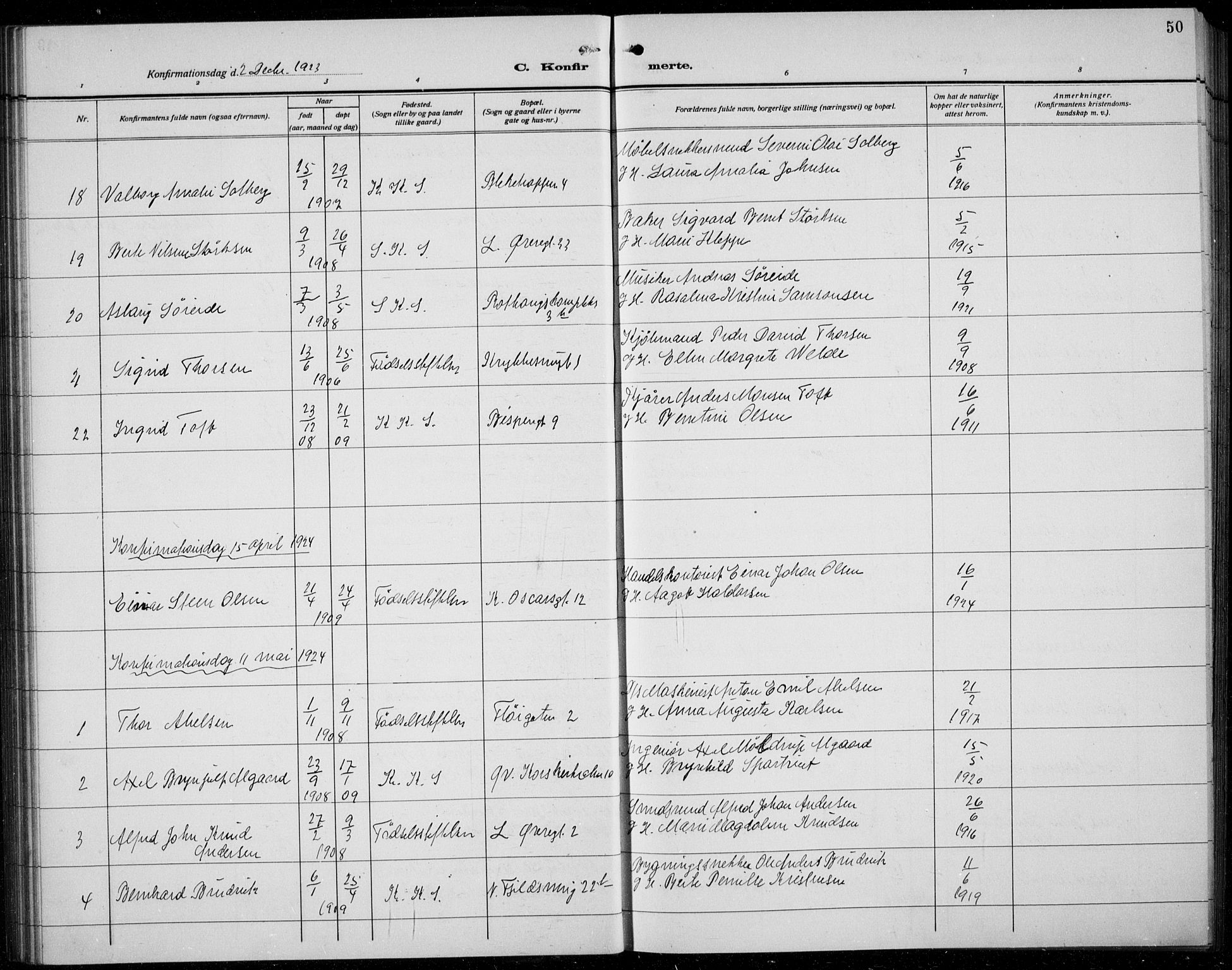 Korskirken sokneprestembete, SAB/A-76101/H/Hab: Parish register (copy) no. C 6, 1918-1941, p. 50