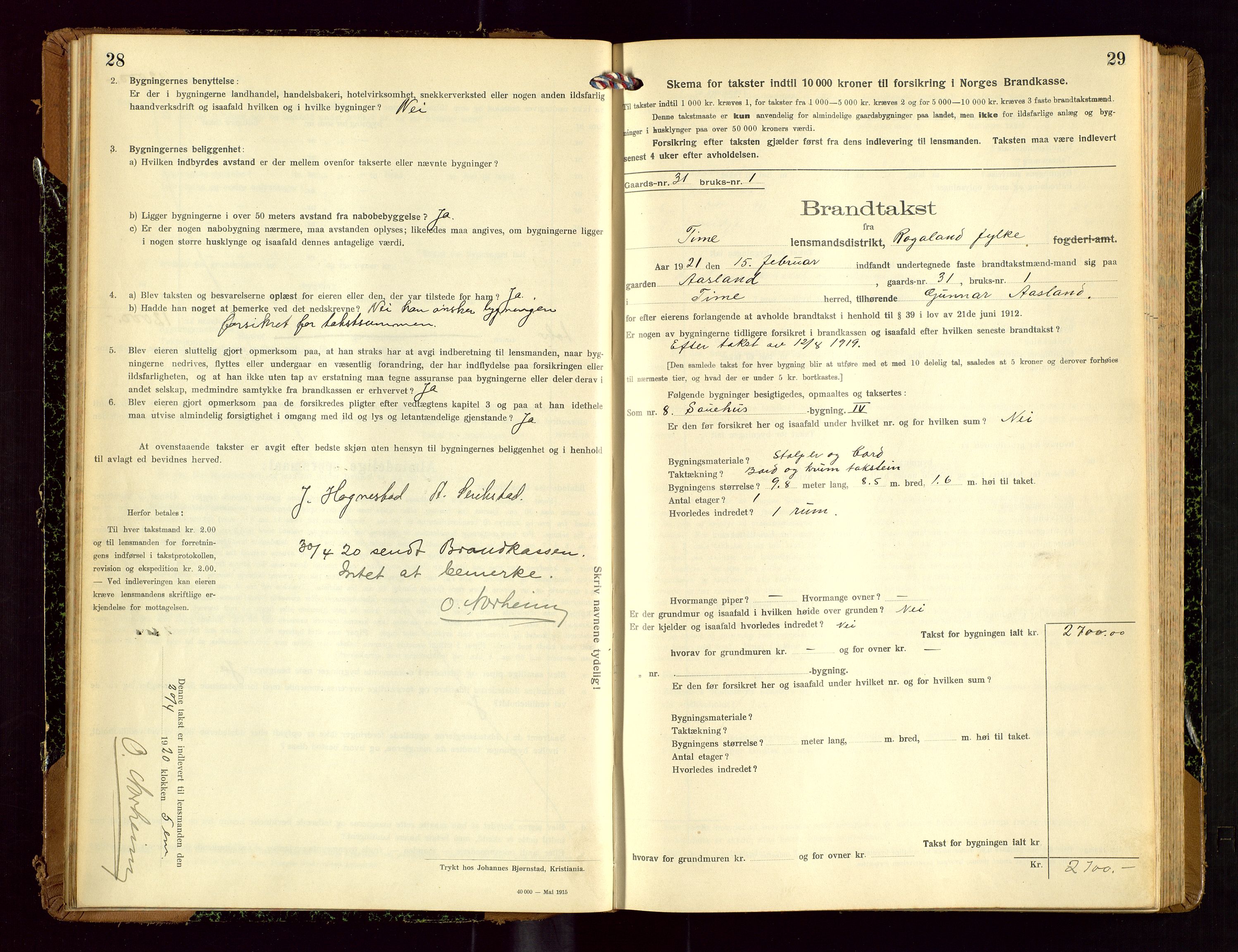 Time lensmannskontor, AV/SAST-A-100420/Gob/L0002: Branntakstprotokoll, 1919-1952, p. 28-29